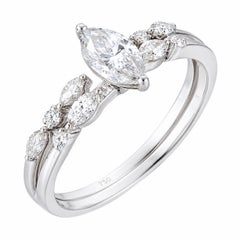 18K White Gold Marquise Diamond Floral Vine Engagement Ring 0.78 Ct
