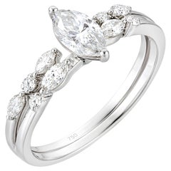 18K White Gold Marquise Diamond Floral Vine Engagement Ring 0.78 Ct