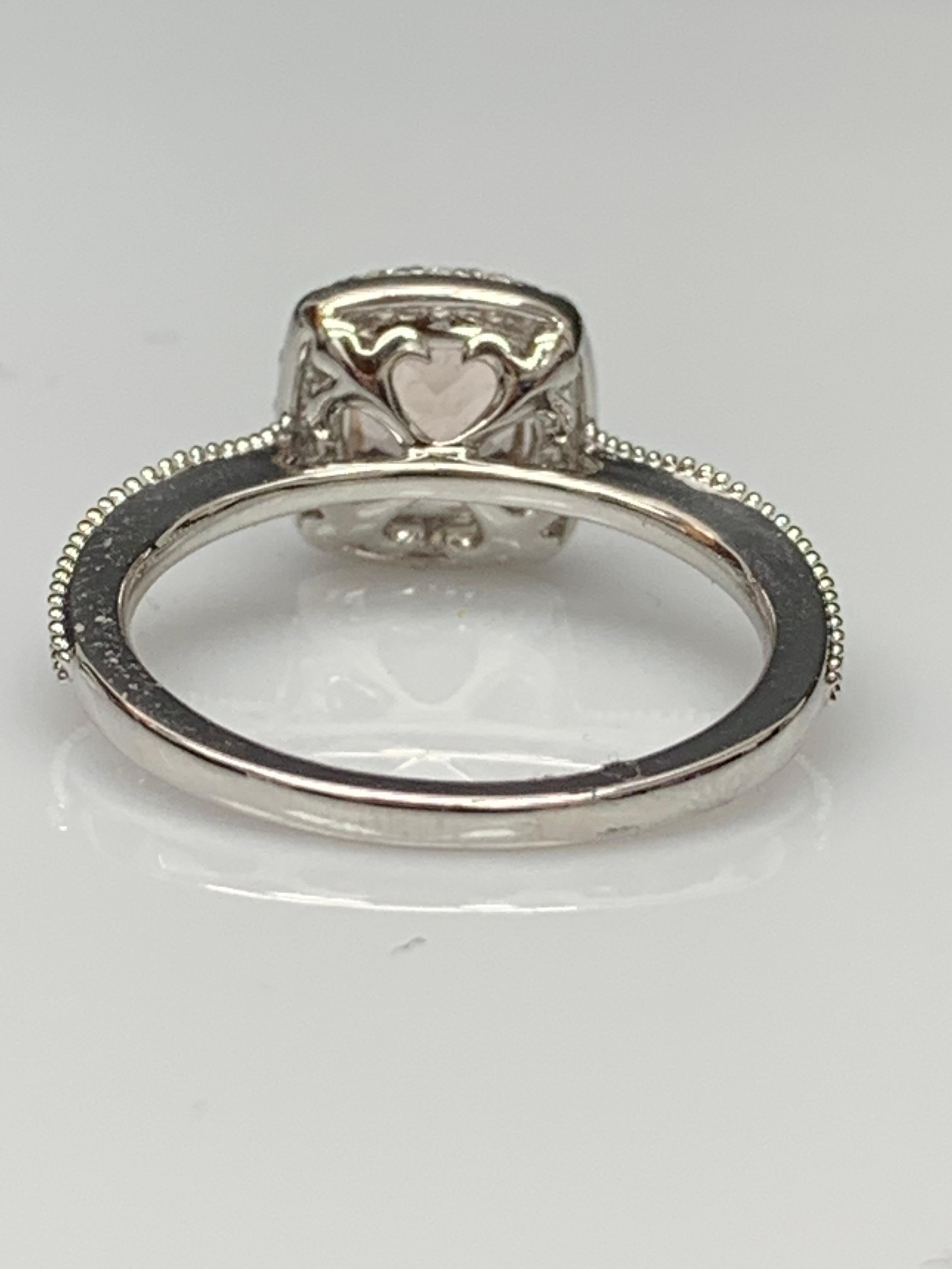 0.78 Carat Morganite Halo Diamond 14K White Gold Ring For Sale 7