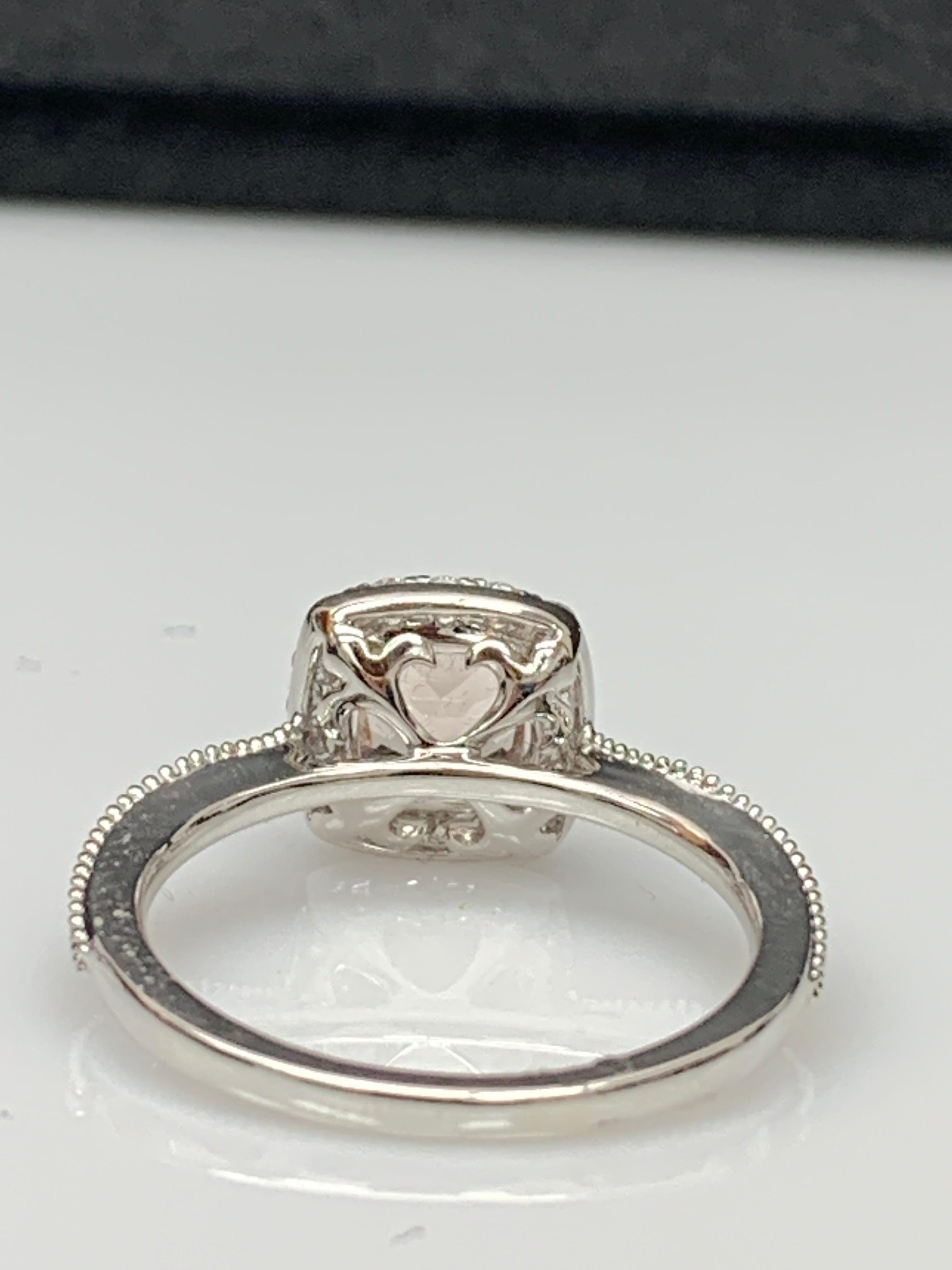 0.78 Carat Morganite Halo Diamond 14K White Gold Ring For Sale 8