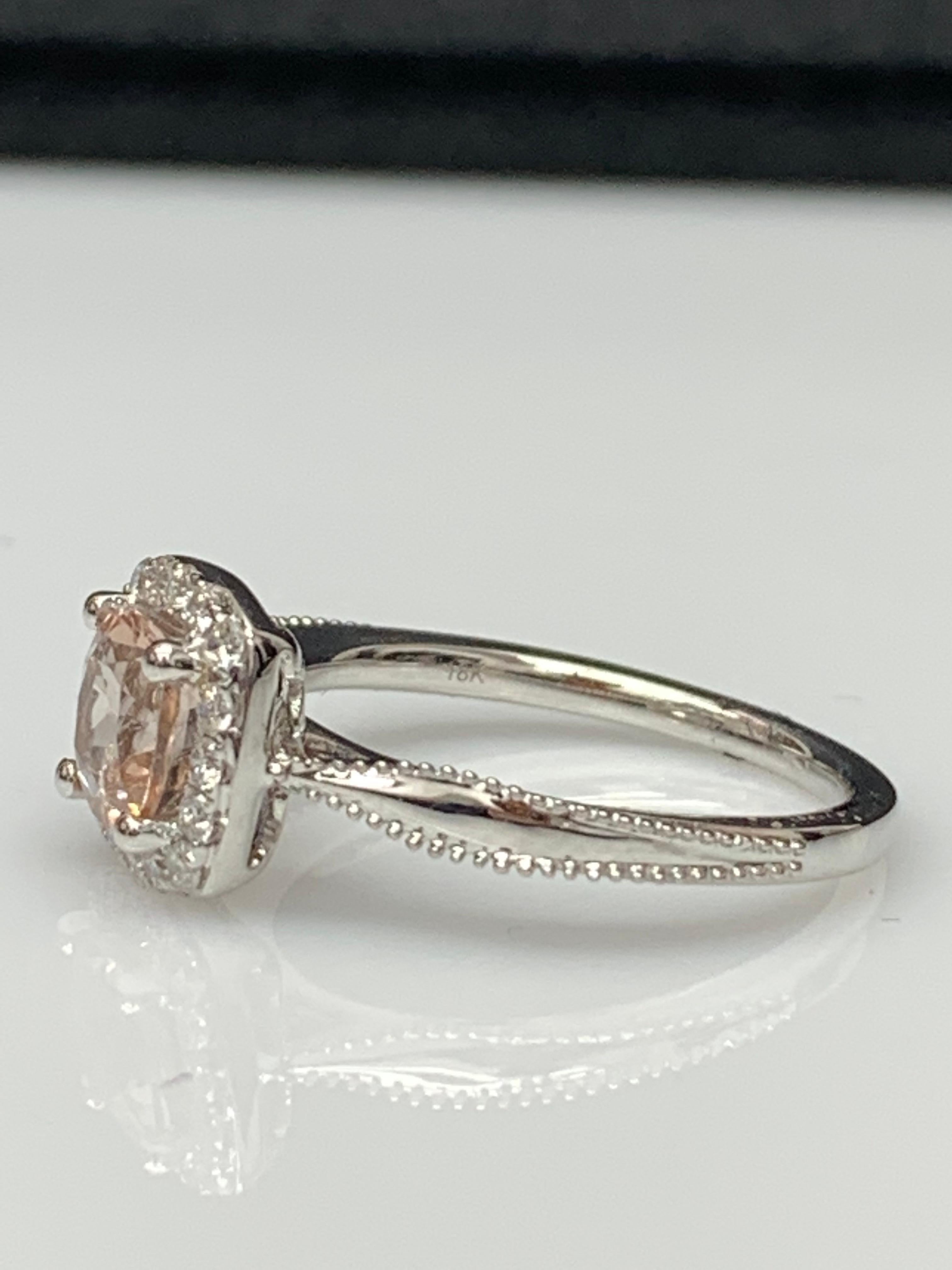 0.78 Carat Morganite Halo Diamond 14K White Gold Ring For Sale 9