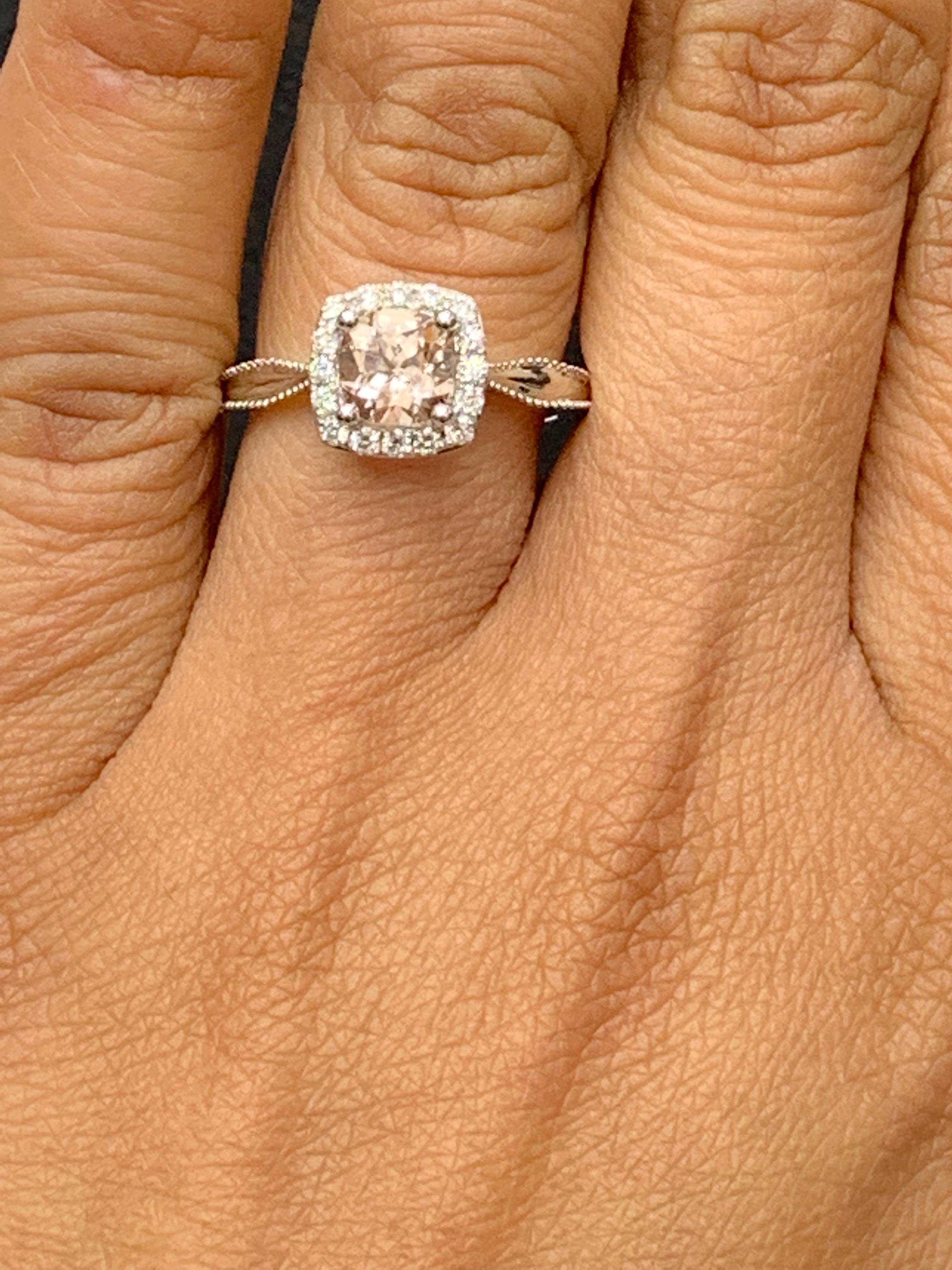 Women's 0.78 Carat Morganite Halo Diamond 14K White Gold Ring For Sale