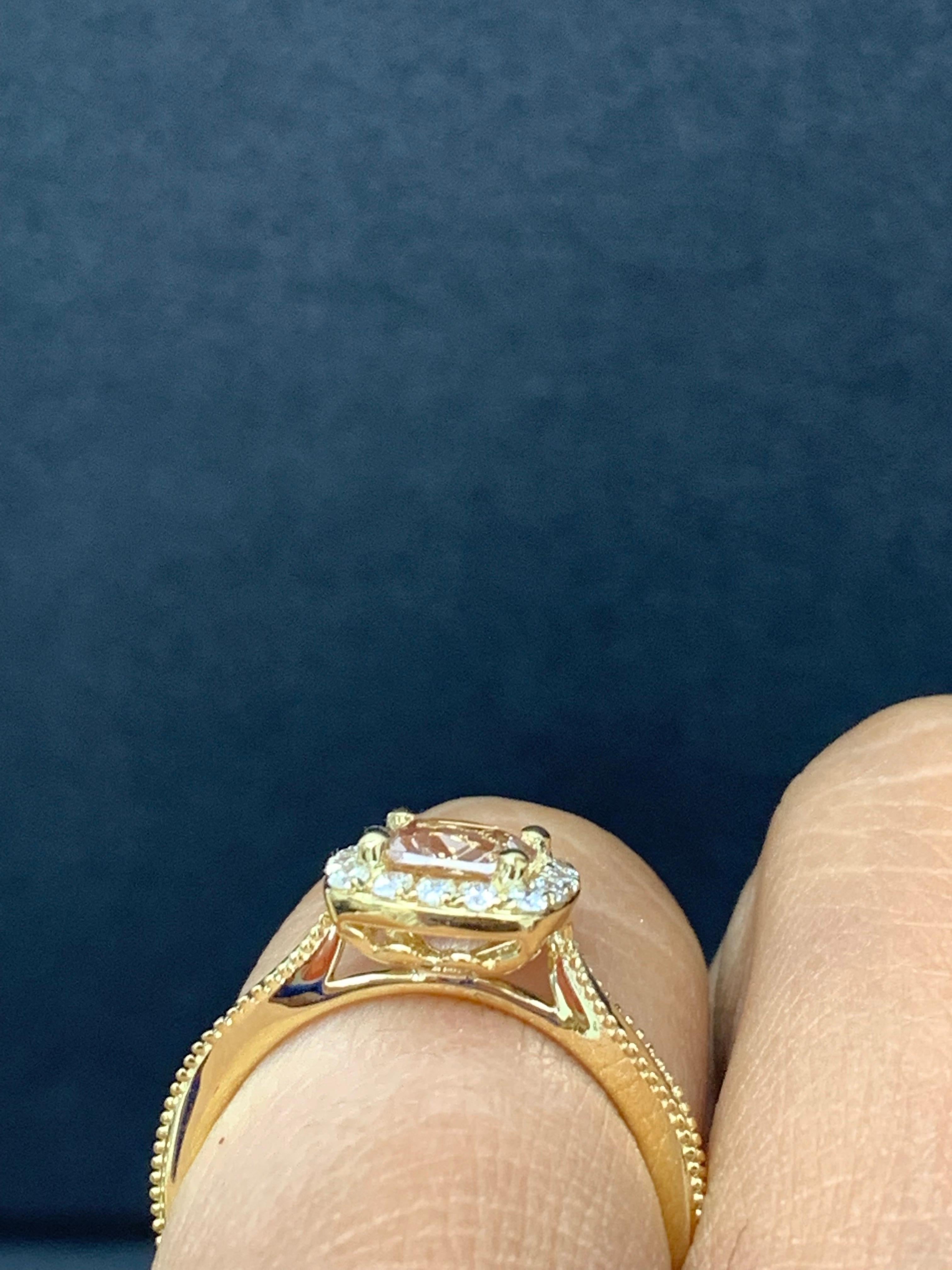 0.78 Carat Morganite Halo Diamond 14K Yellow Gold Ring For Sale 4