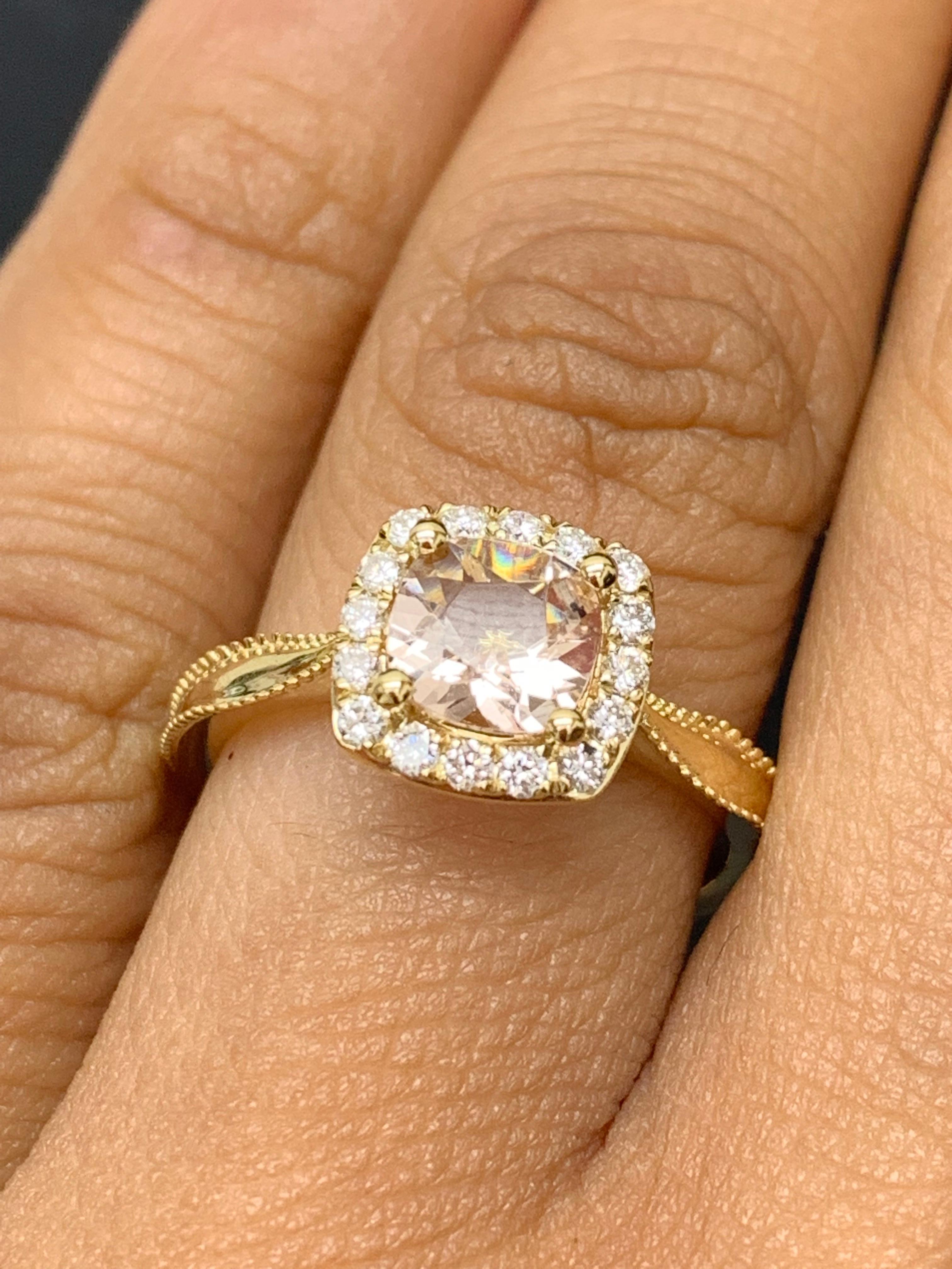 0.78 Carat Morganite Halo Diamond 14K Yellow Gold Ring For Sale 6