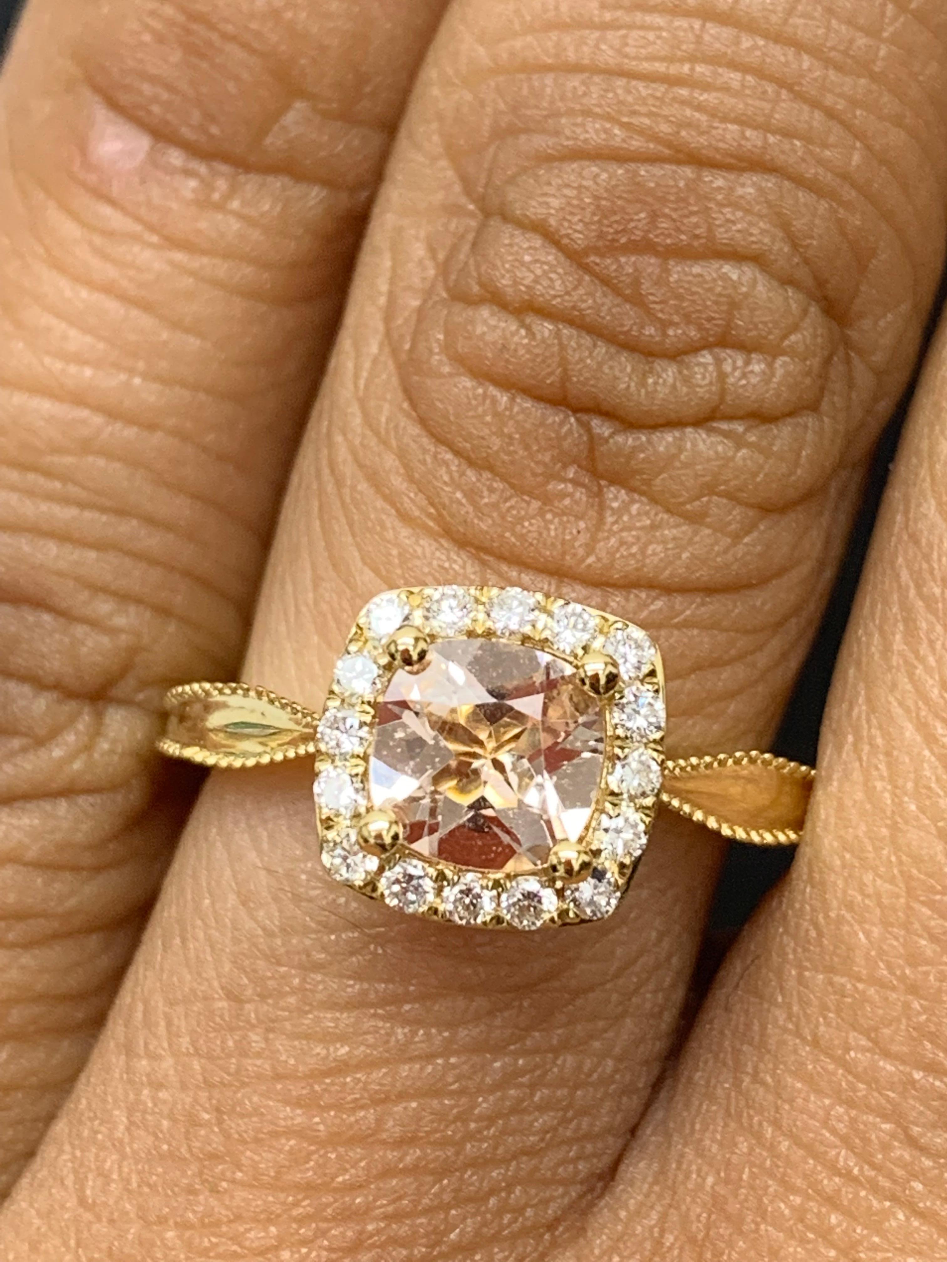 0.78 Carat Morganite Halo Diamond 14K Yellow Gold Ring For Sale 7