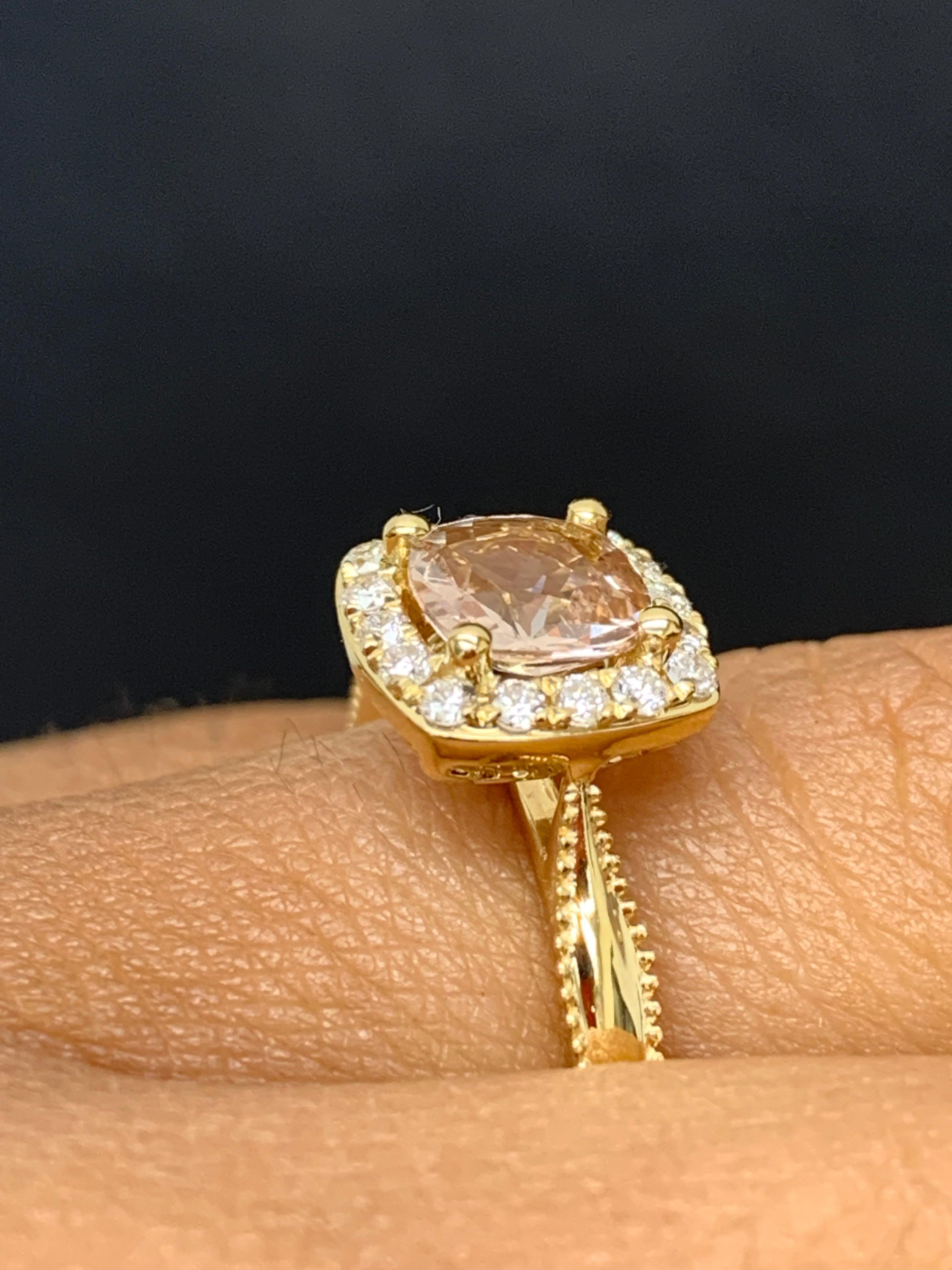 0.78 Carat Morganite Halo Diamond 14K Yellow Gold Ring For Sale 8