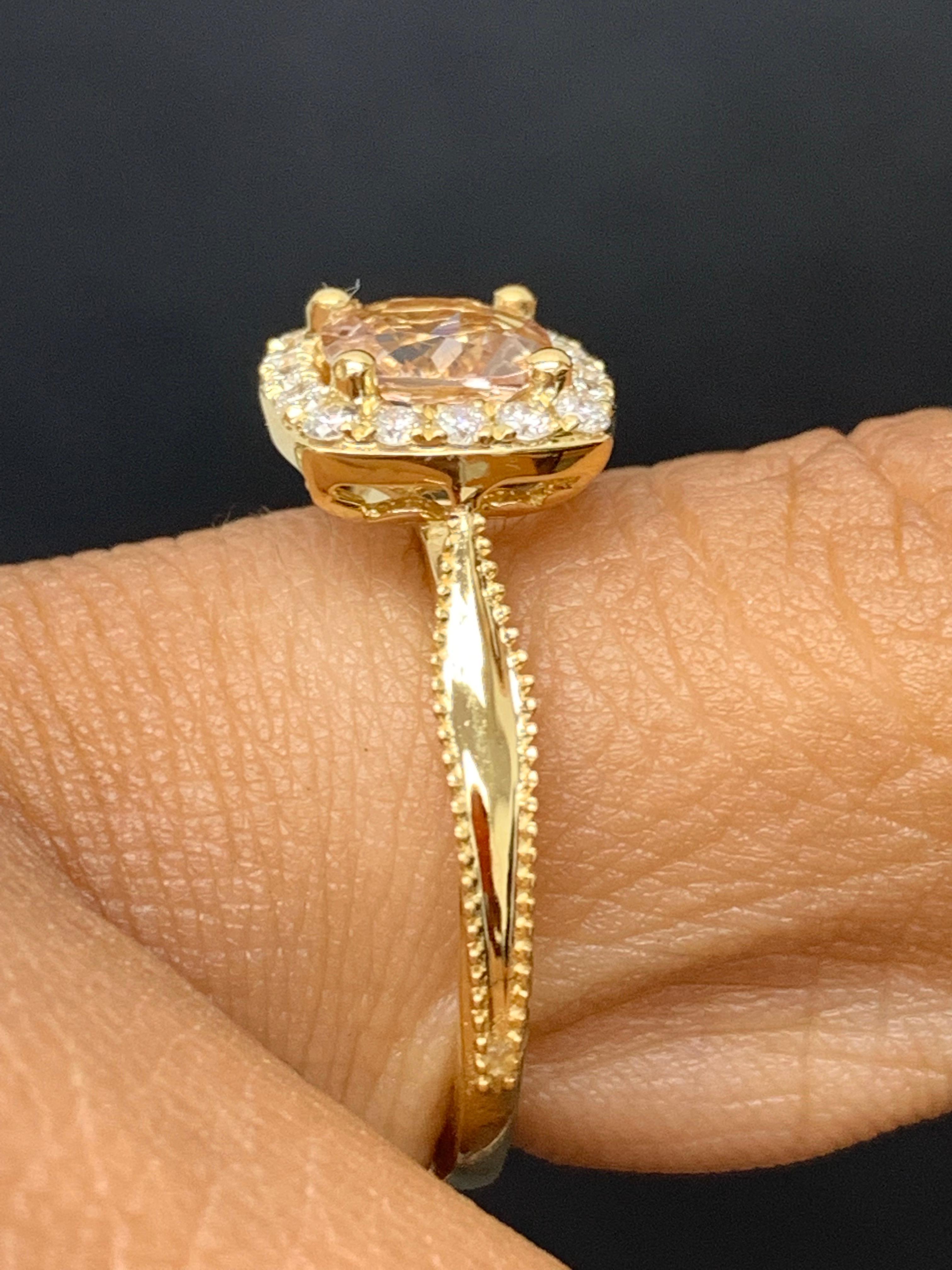 0.78 Carat Morganite Halo Diamond 14K Yellow Gold Ring For Sale 9