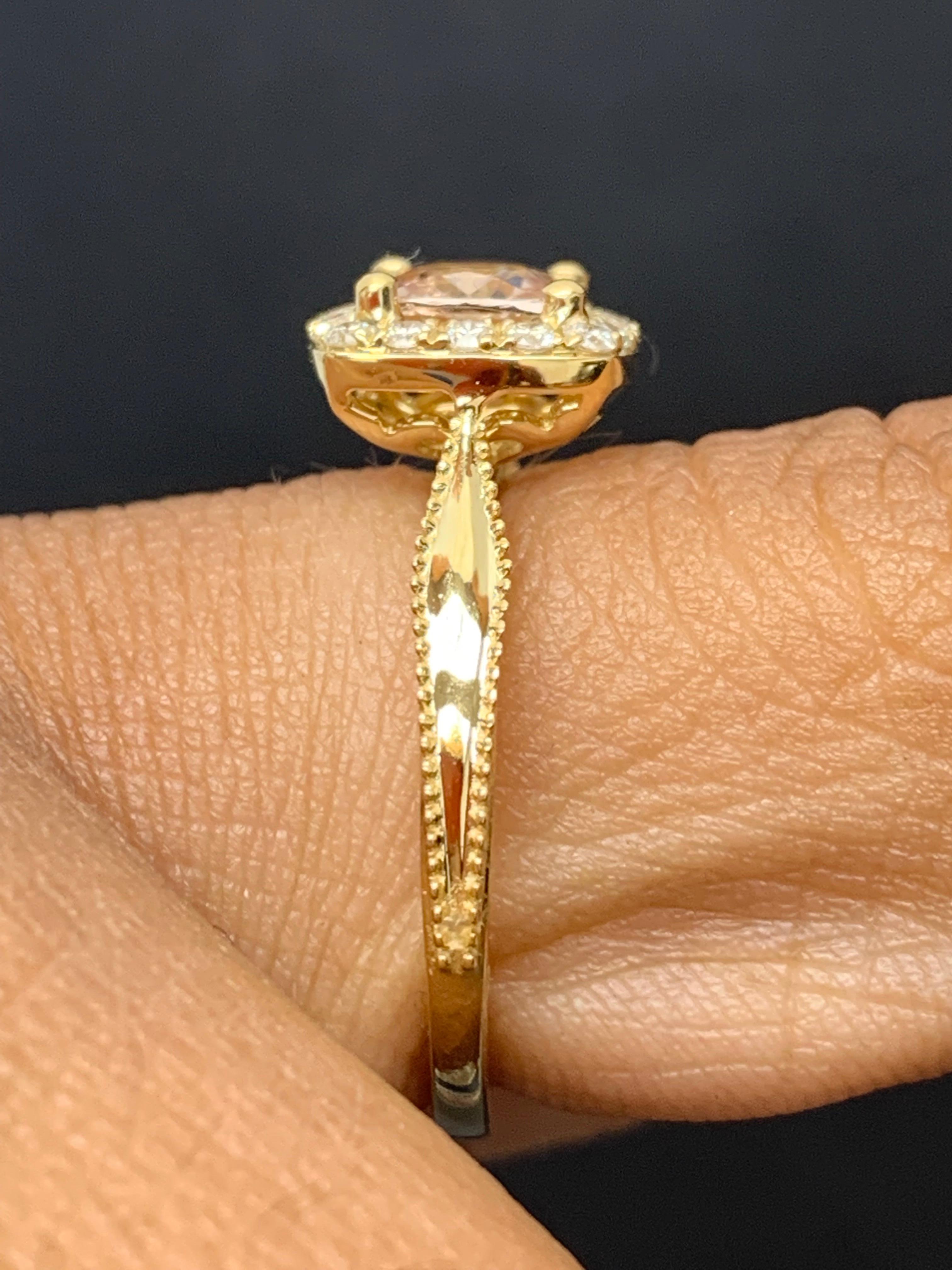 0.78 Carat Morganite Halo Diamond 14K Yellow Gold Ring For Sale 10