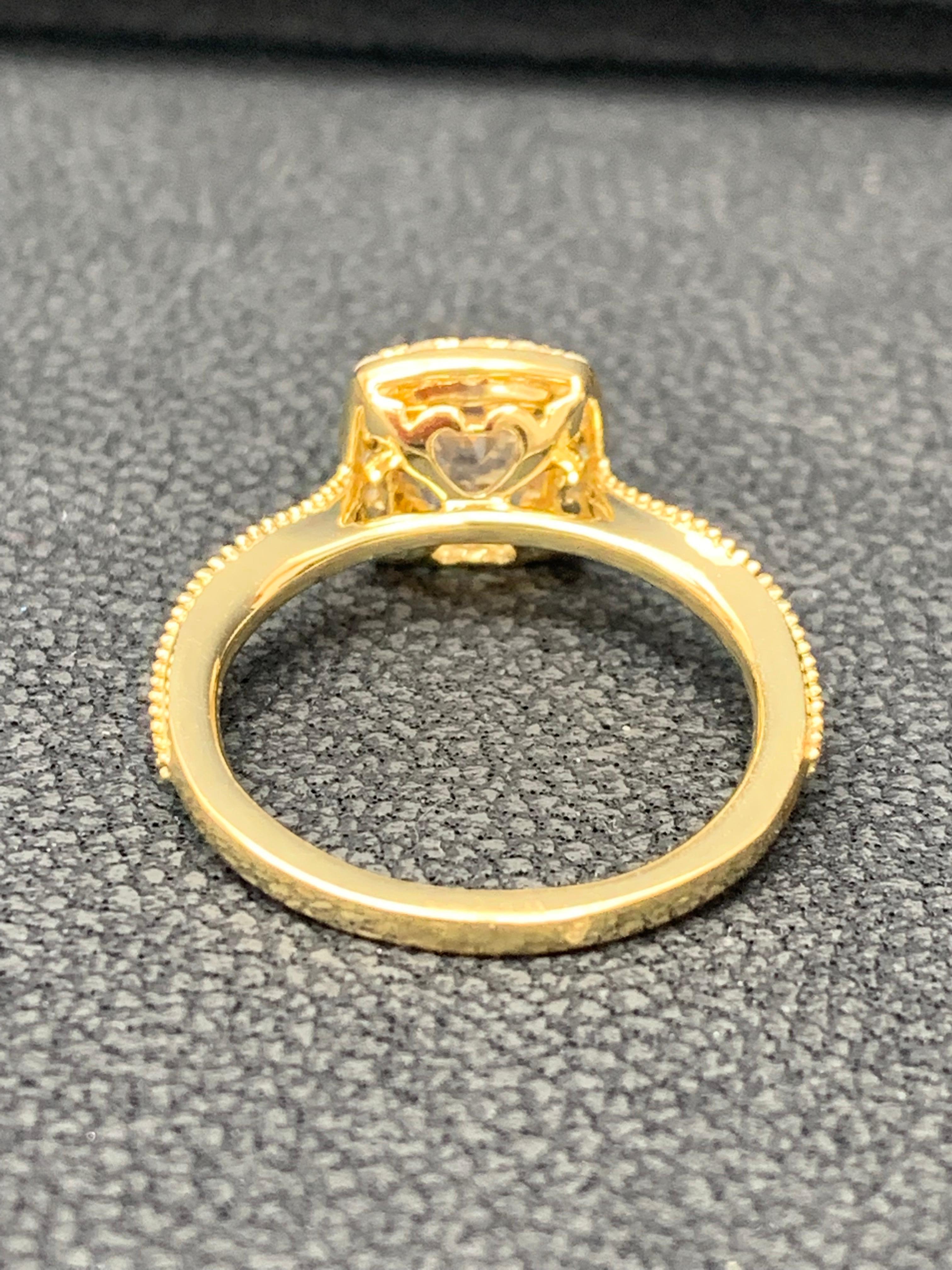 Women's 0.78 Carat Morganite Halo Diamond 14K Yellow Gold Ring For Sale