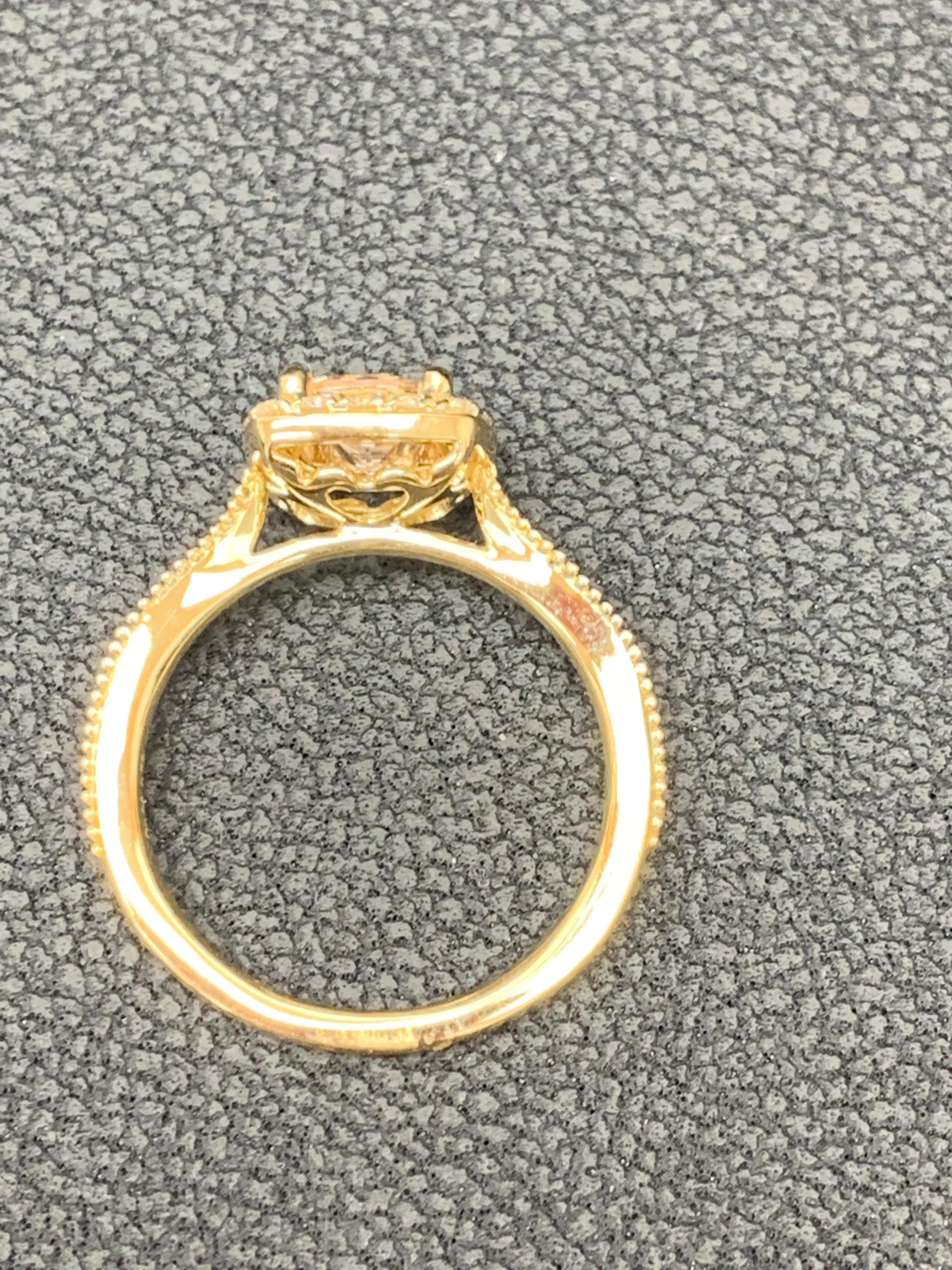 0.78 Carat Morganite Halo Diamond 14K Yellow Gold Ring For Sale 1