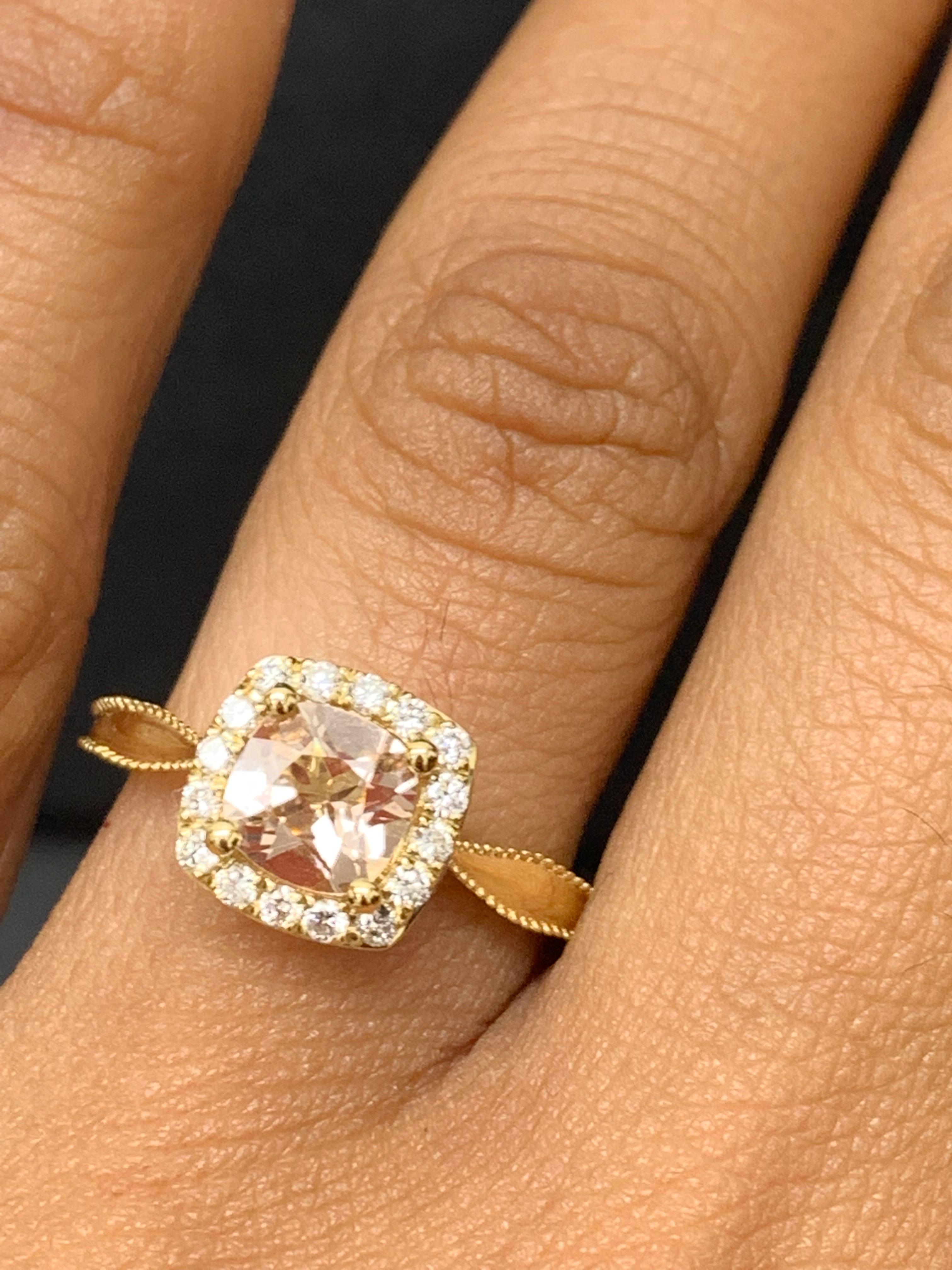 0.78 Carat Morganite Halo Diamond 14K Yellow Gold Ring For Sale 3