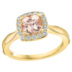 0.78 Carat Morganite Halo Diamond 14K Yellow Gold Ring