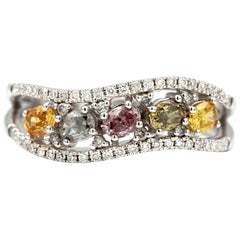 0.78 Carat Multicolored Oval Diamonds 18 Karat White Ring