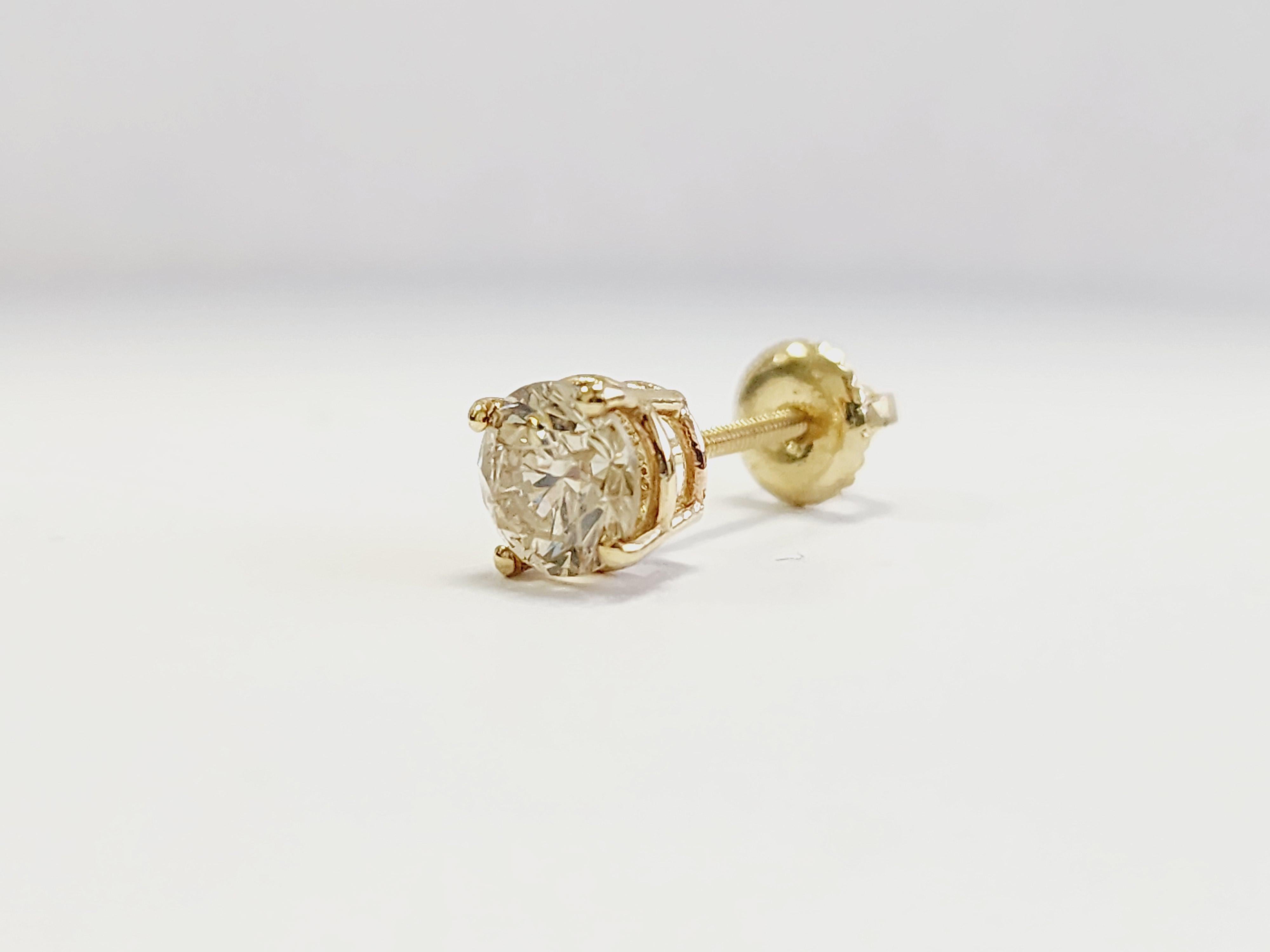 0,78 Karat natürlicher Diamant Runder Diamant-Ohrstecker aus Gelbgold 14 Karat (Rundschliff)