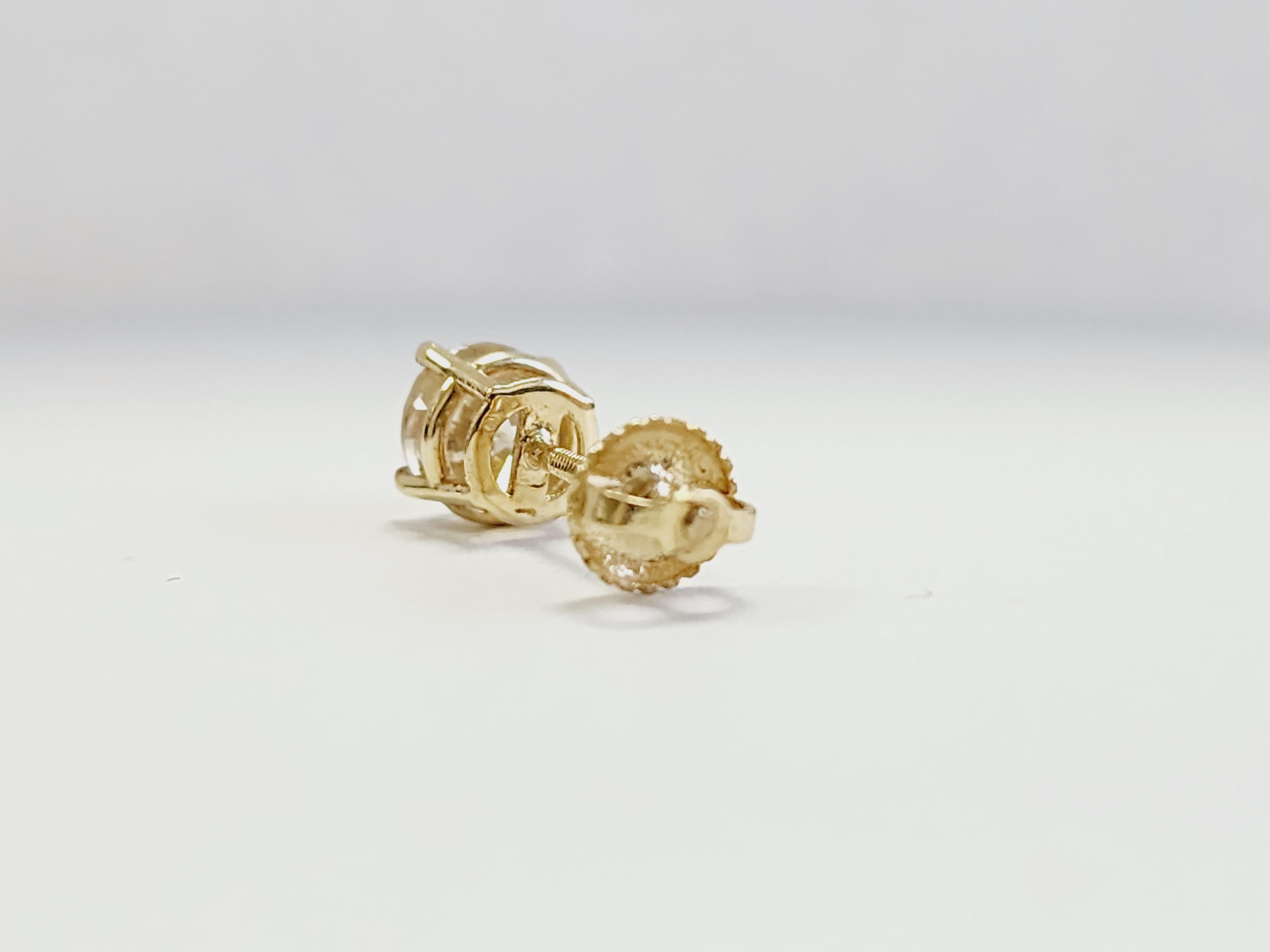 0,78 Karat natürlicher Diamant Runder Diamant-Ohrstecker aus Gelbgold 14 Karat für Damen oder Herren