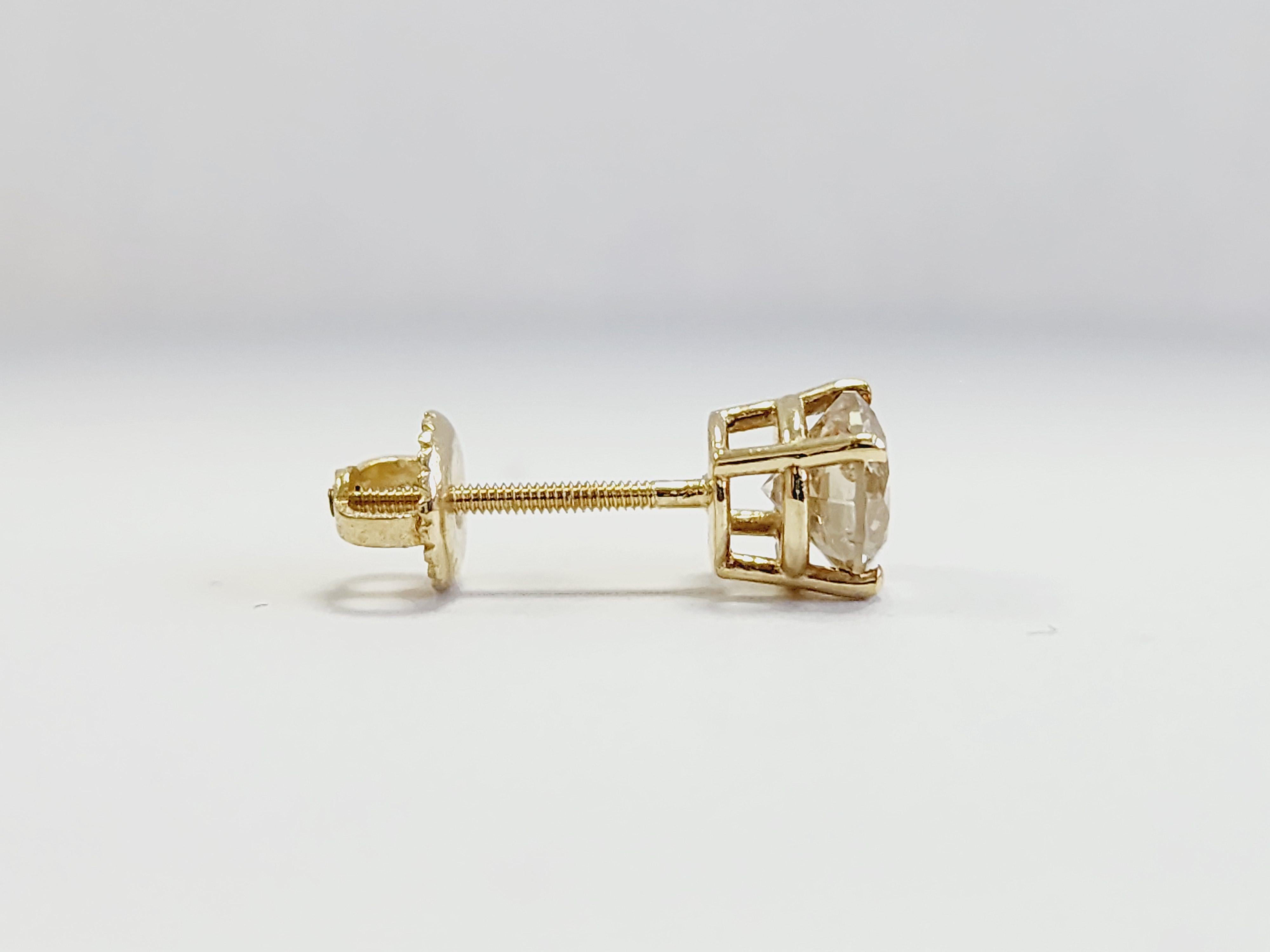0,78 Karat natürlicher Diamant Runder Diamant-Ohrstecker aus Gelbgold 14 Karat 2