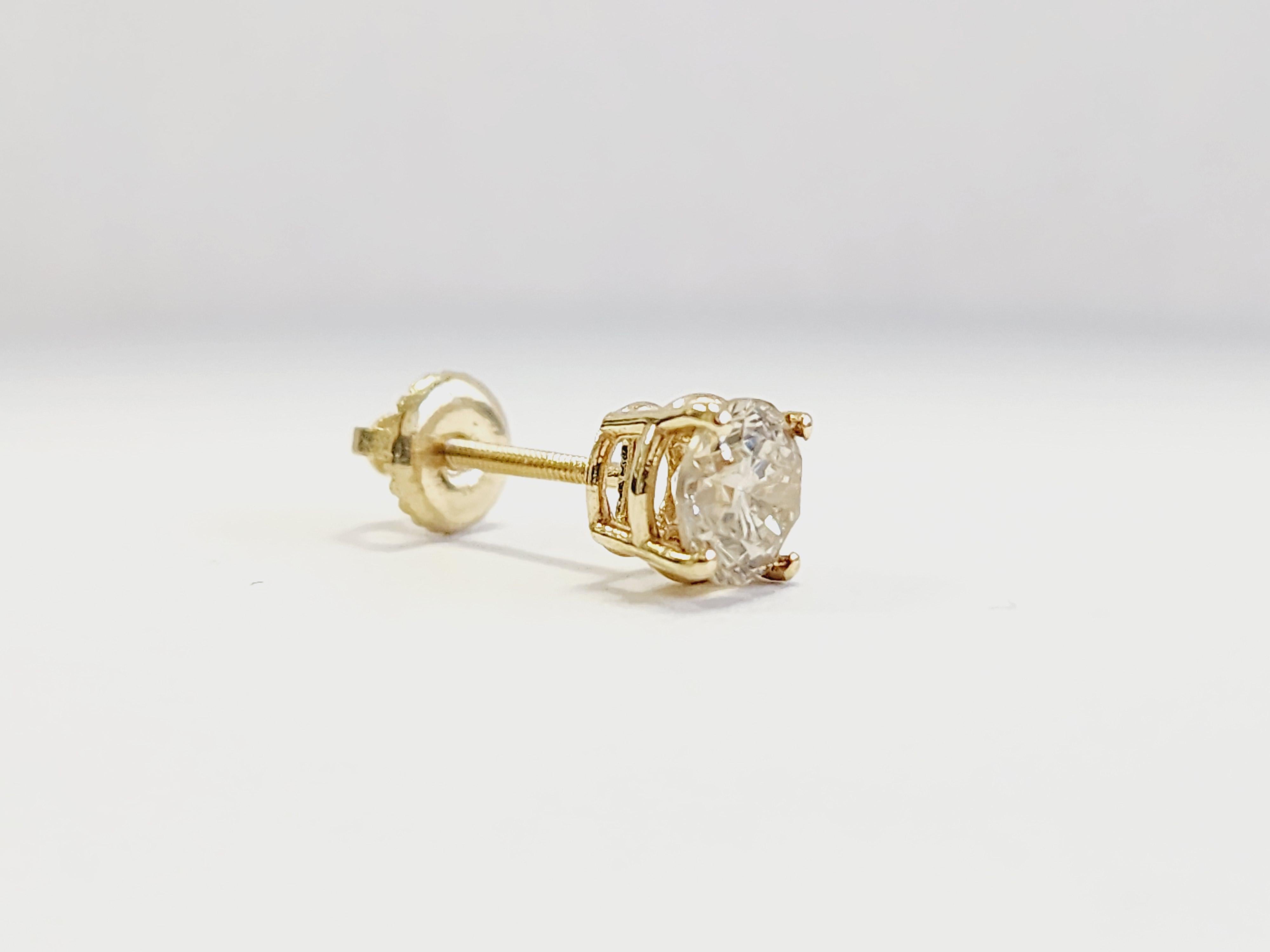 0,78 Karat natürlicher Diamant Runder Diamant-Ohrstecker aus Gelbgold 14 Karat 3