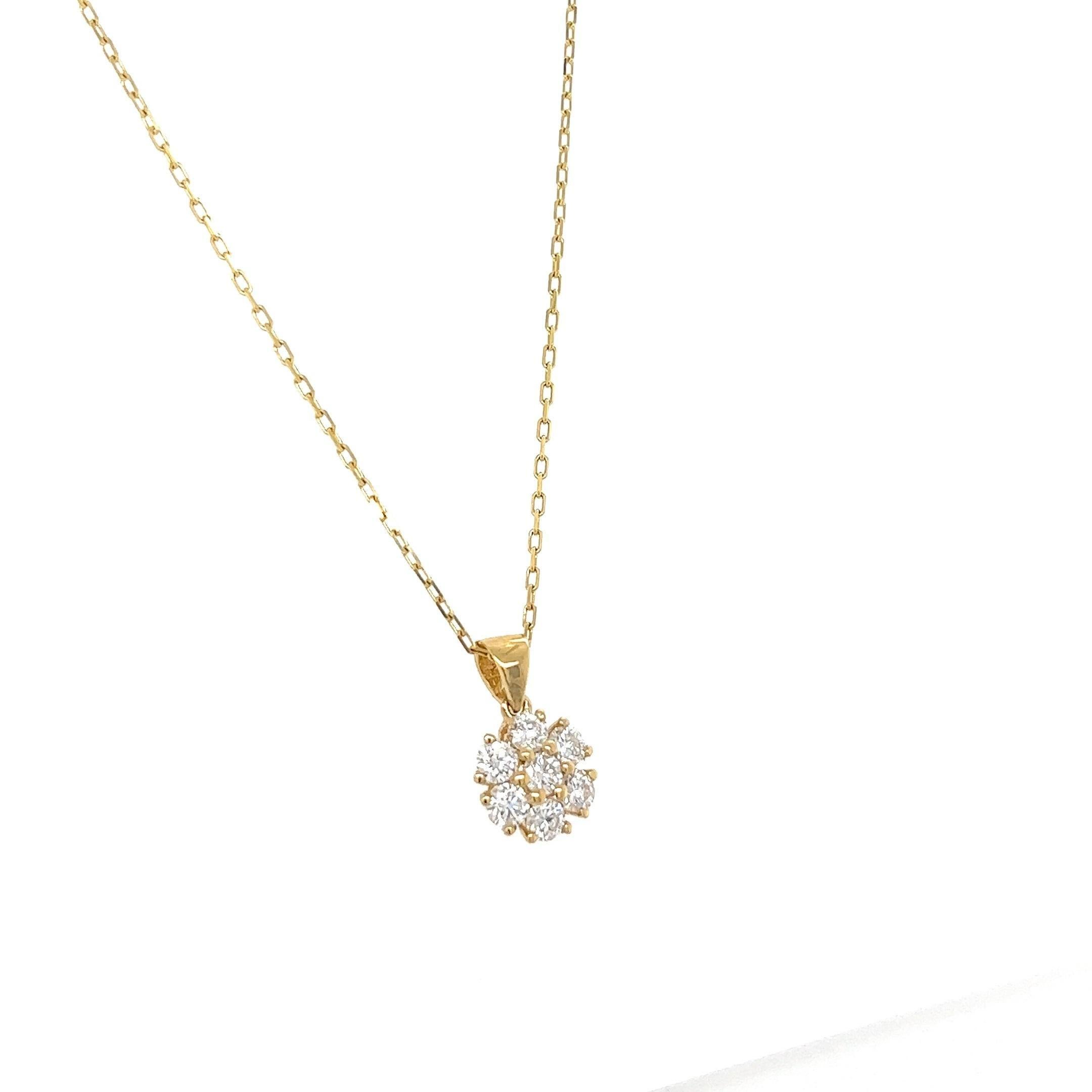 Contemporain Collier pendentif Floret en or jaune avec diamant naturel de 0,78 carat en vente
