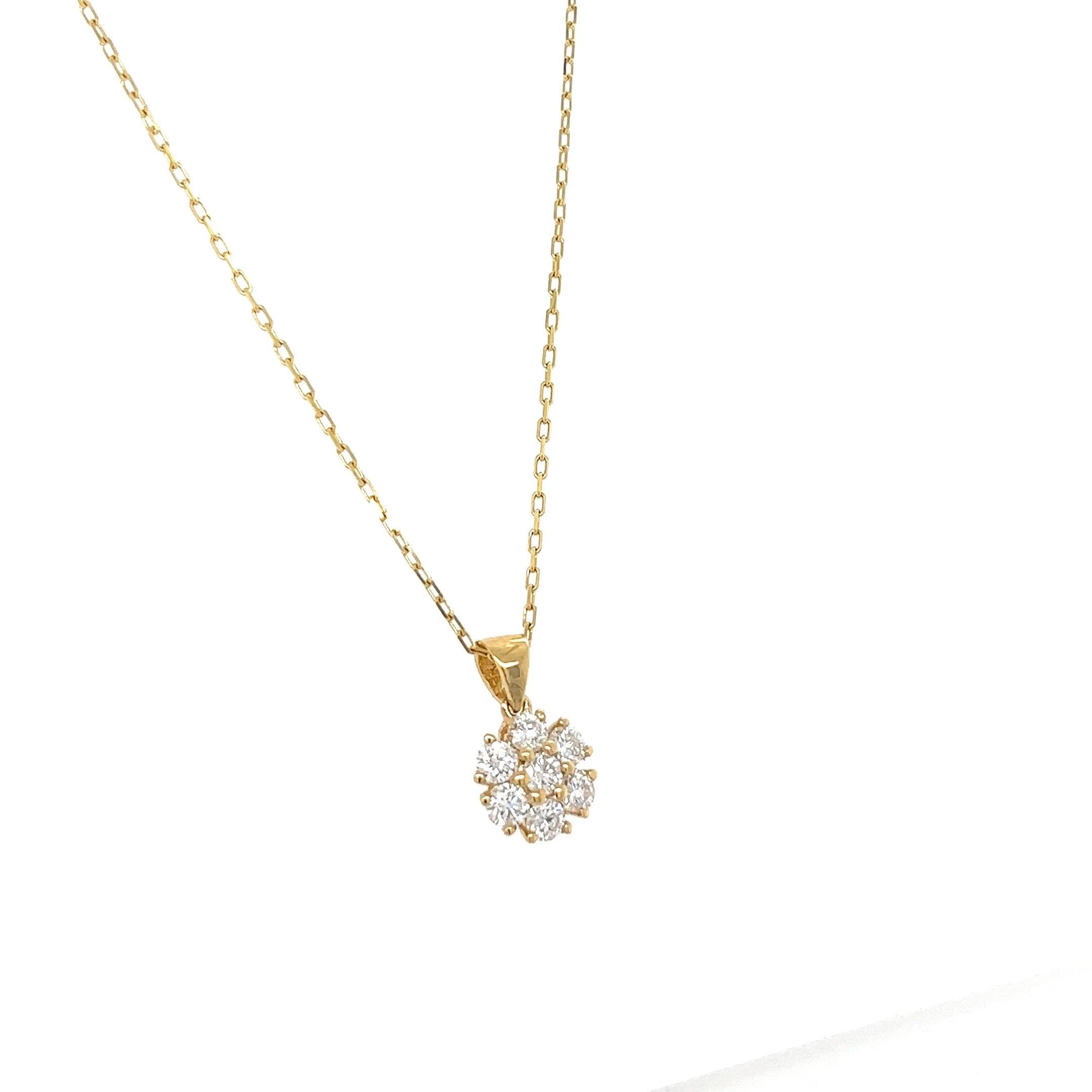 Contemporary 0.78 Carat Natural Diamond Yellow Gold Floret Pendant Necklace  For Sale