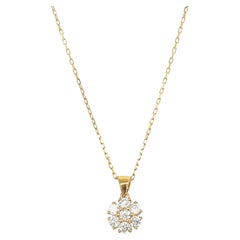 0.78 Carat Natural Diamond Yellow Gold Floret Pendant Necklace