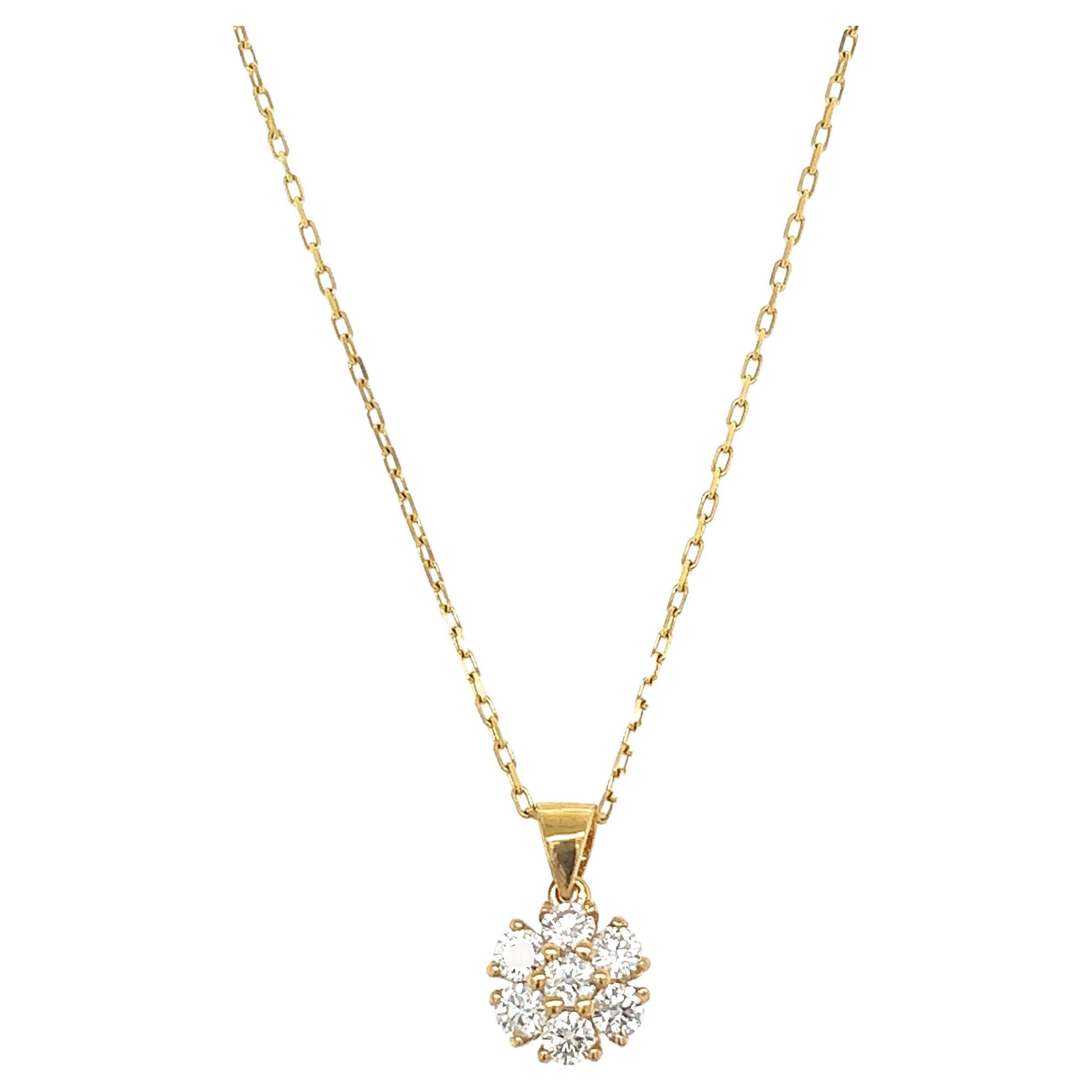 0.78 Carat Natural Diamond Yellow Gold Floret Pendant Necklace 
