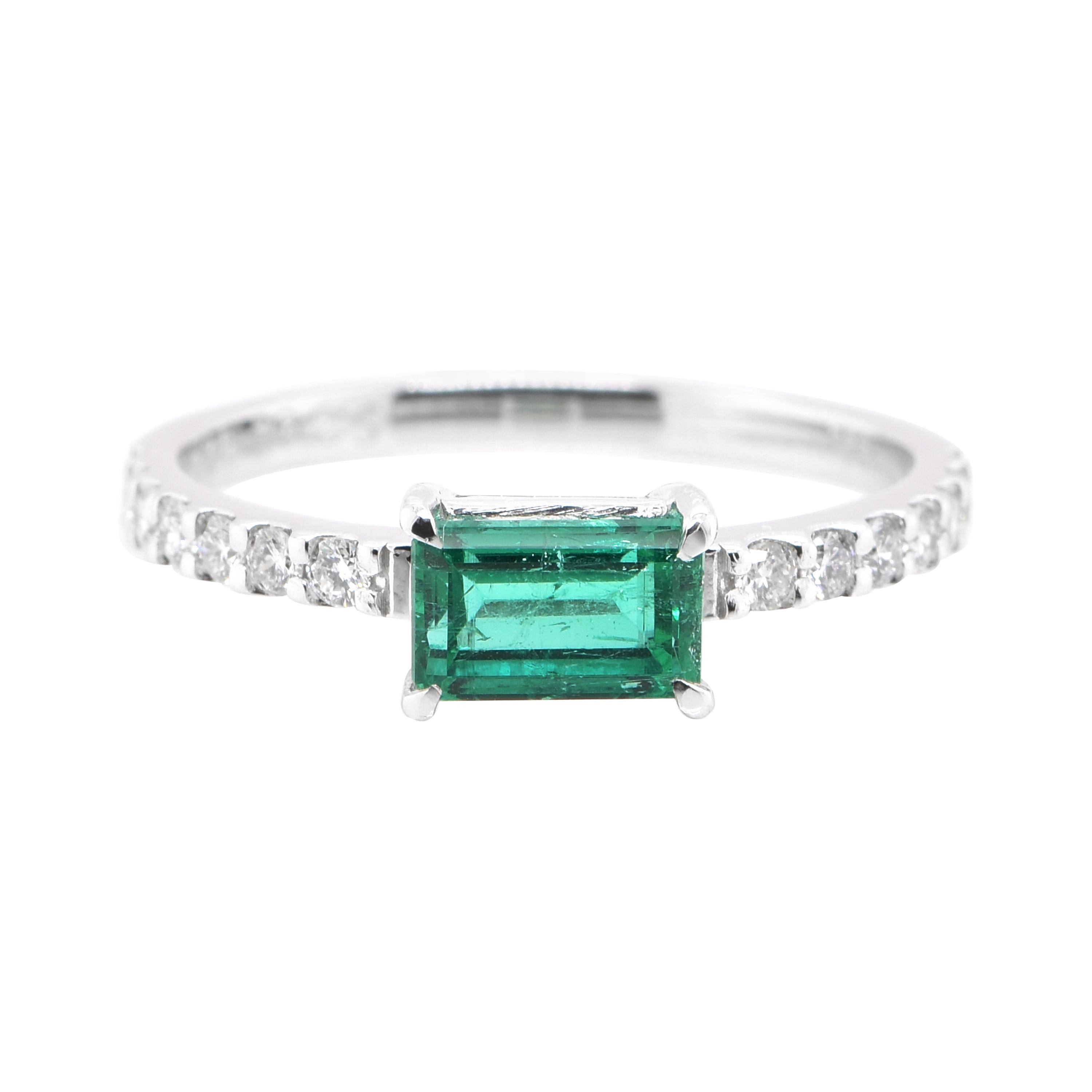 0.78 Carat, Natural, Emerald and Diamond Engagement Ring Set in ...