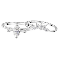 0.78 Carat Natural Marquise Diamond Floral Set of 2 Rings in 18K White Gold