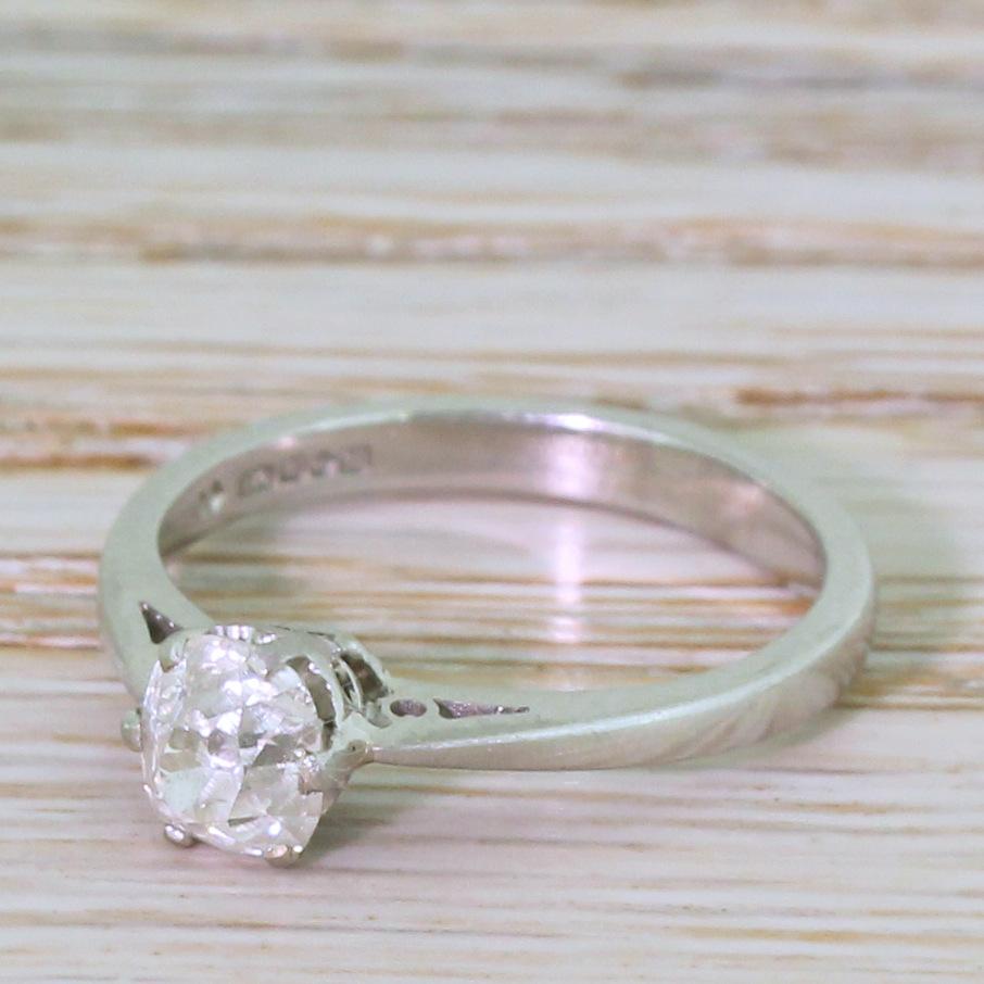 0.78 Carat Old Mine Cut Diamond Engagement Platinum Ring For Sale 2