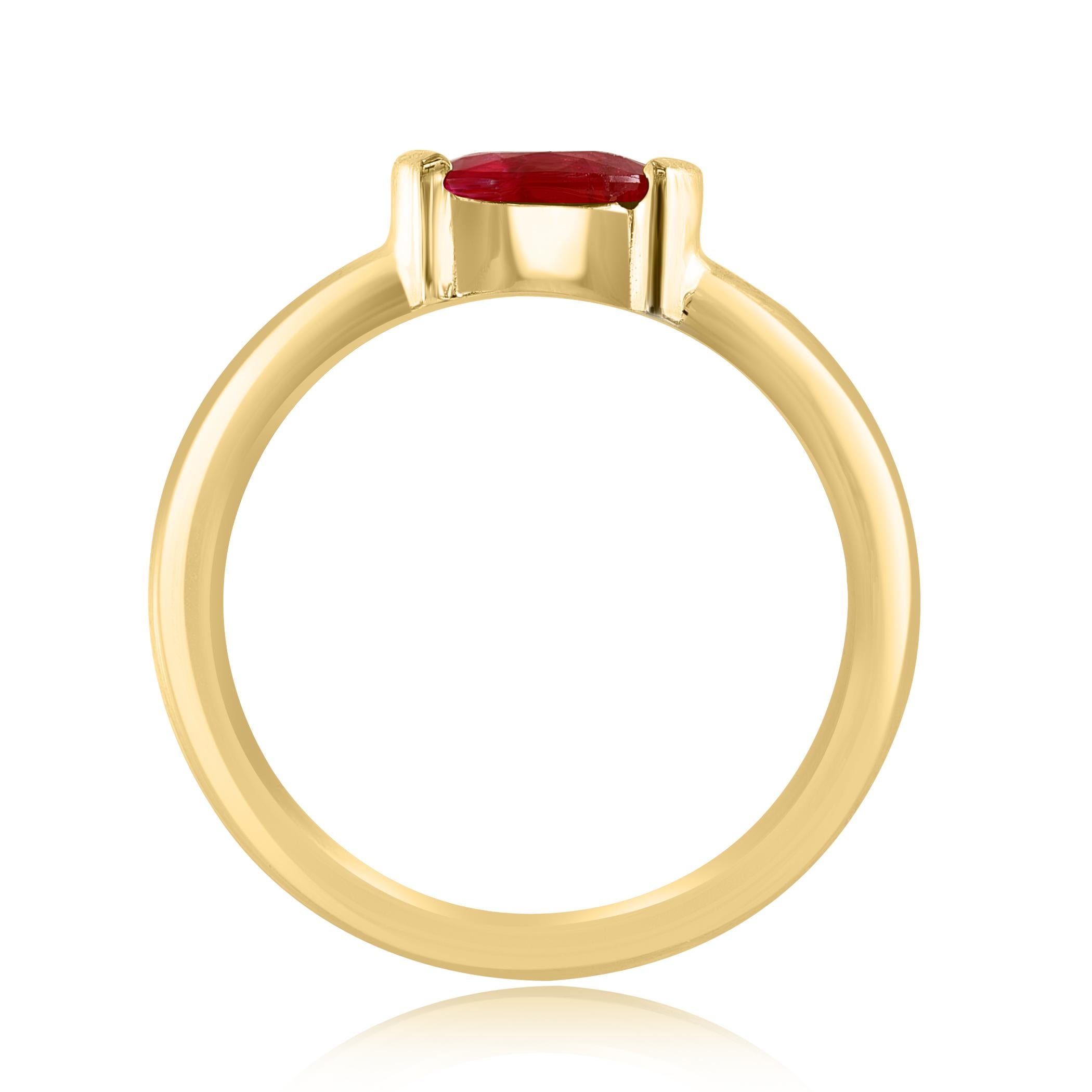 An elegant wedding band ring featuring an astonishing 0.78-carat oval cut ruby, set in a beautiful wide 14K yellow gold band. 

Style is available in different price ranges. Prices are based on your selection. Don't hesitate to get in touch with us