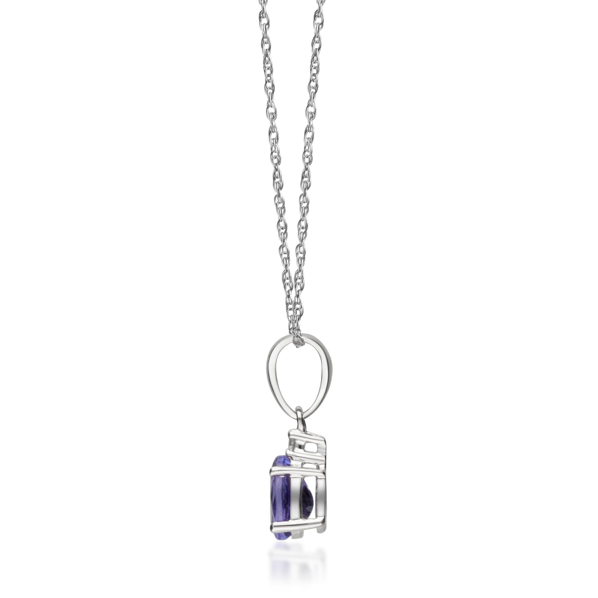 Art Deco 0.78 Carat Oval Cut Tanzanite Diamond Accents 10K White Gold Pendant For Sale