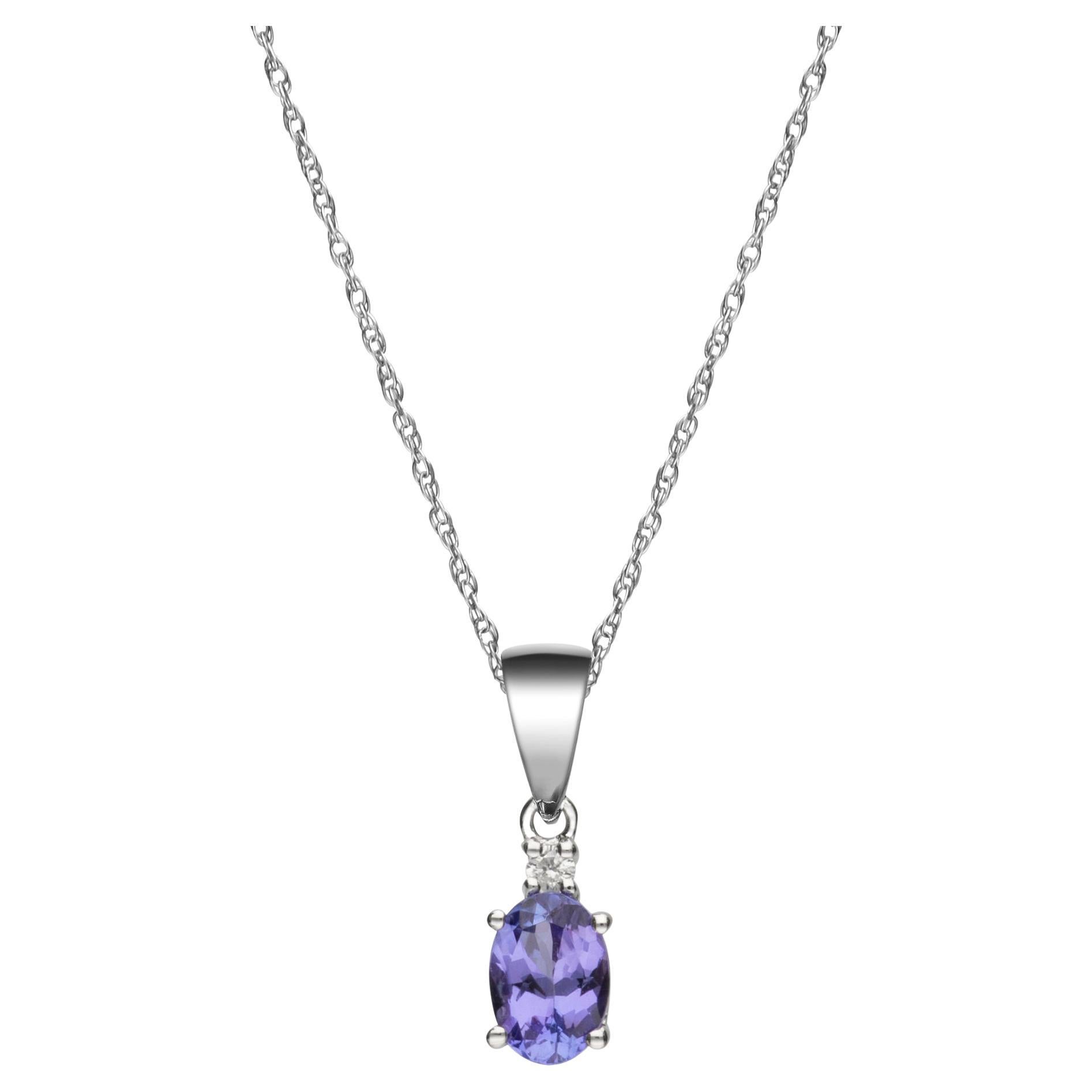 0.78 Carat Oval Cut Tanzanite Diamond Accents 10K White Gold Pendant