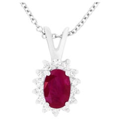 0.78 Carat Oval Ruby and 0.15 Carat Diamond Pendant
