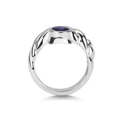 0.78 Carat Round Blue Sapphire in 18 Karat Gold Inverted Collet with Carved Band
