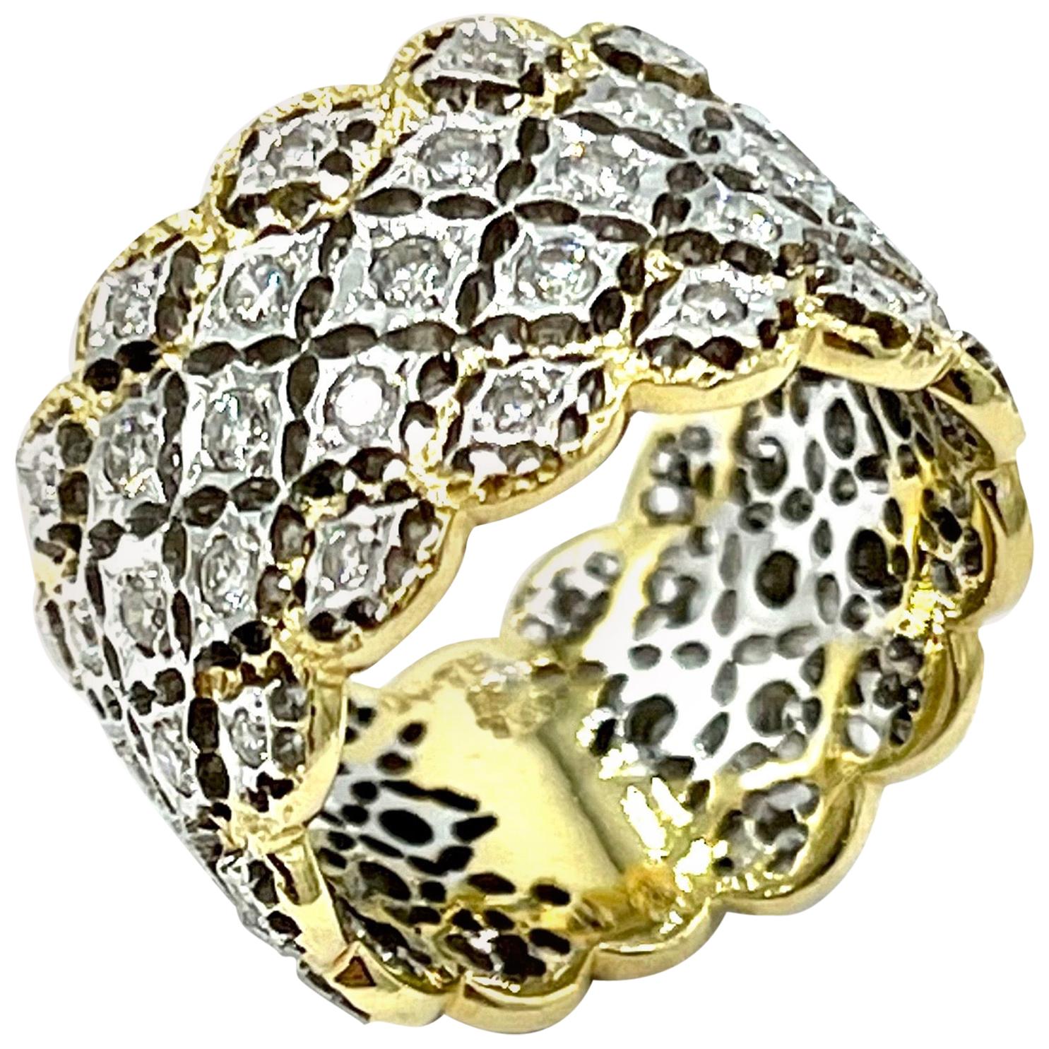 0.78 Carat Round Brilliant Diamond and 18 Carat White and Yellow Gold Band Ring