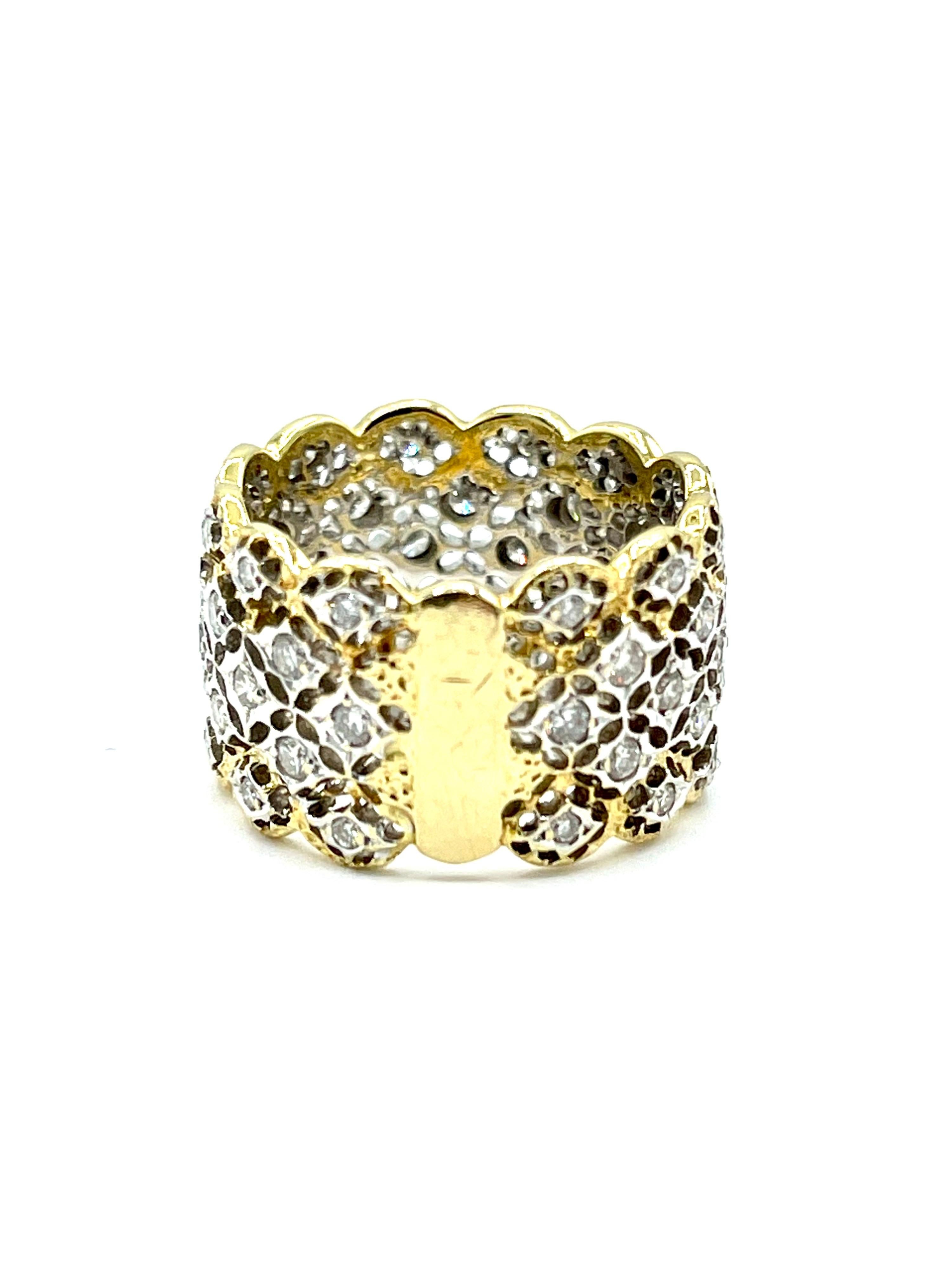 Retro 0.78 Carat Round Brilliant Diamond and 18 Carat White and Yellow Gold Band Ring For Sale
