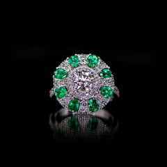 0.78 Carat Round Diamond Emerald Cluster Ring White Gold Natalie Barney