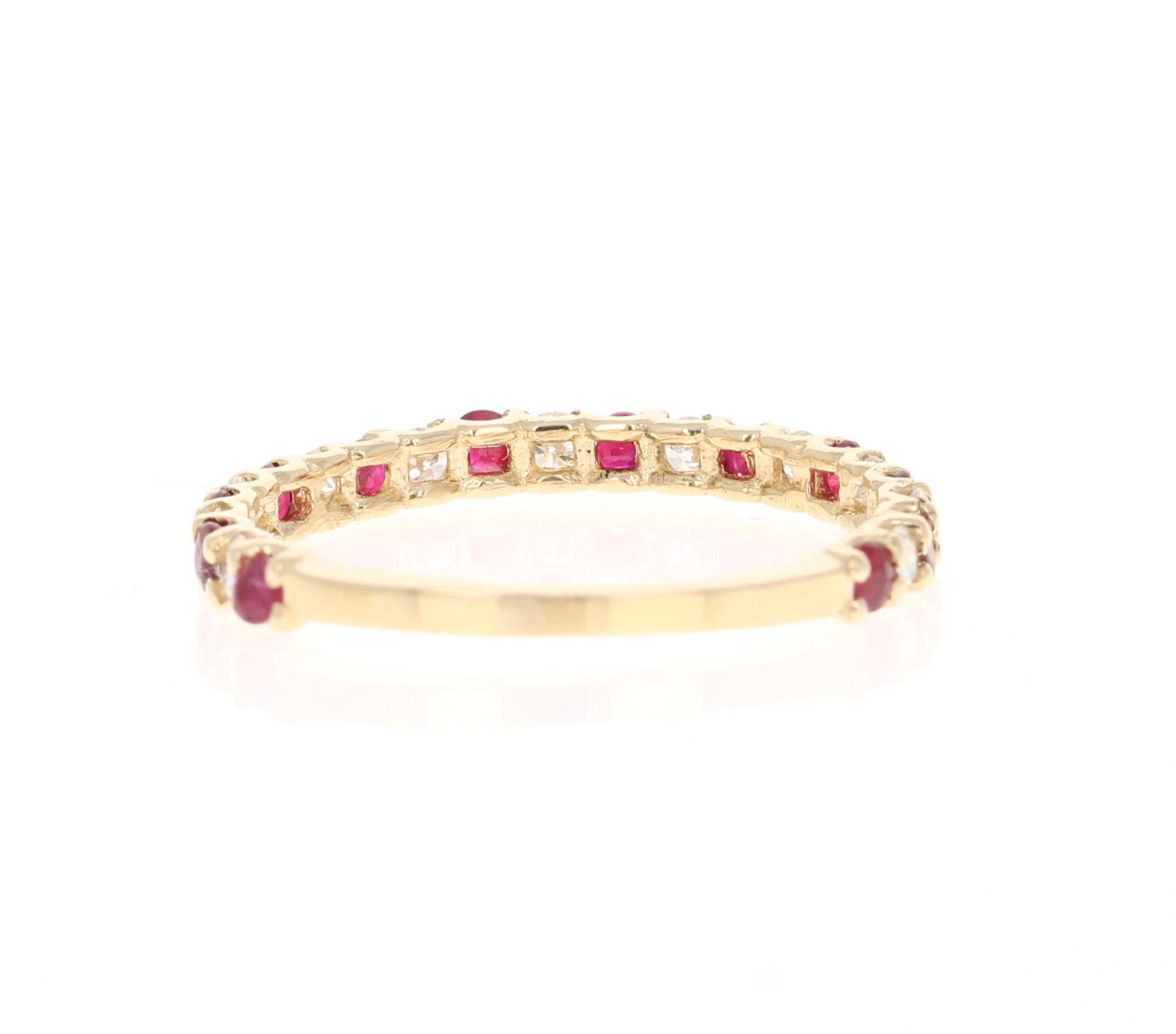 Round Cut 0.78 Carat Ruby and Diamond 14 Karat Yellow Gold Band For Sale