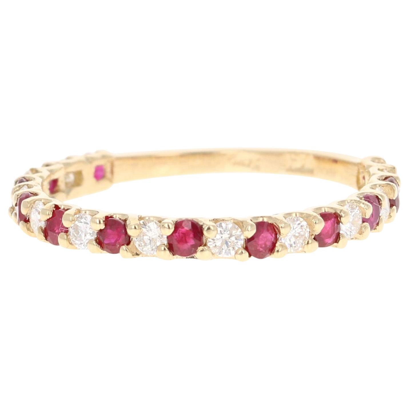 0.78 Carat Ruby and Diamond 14 Karat Yellow Gold Band For Sale