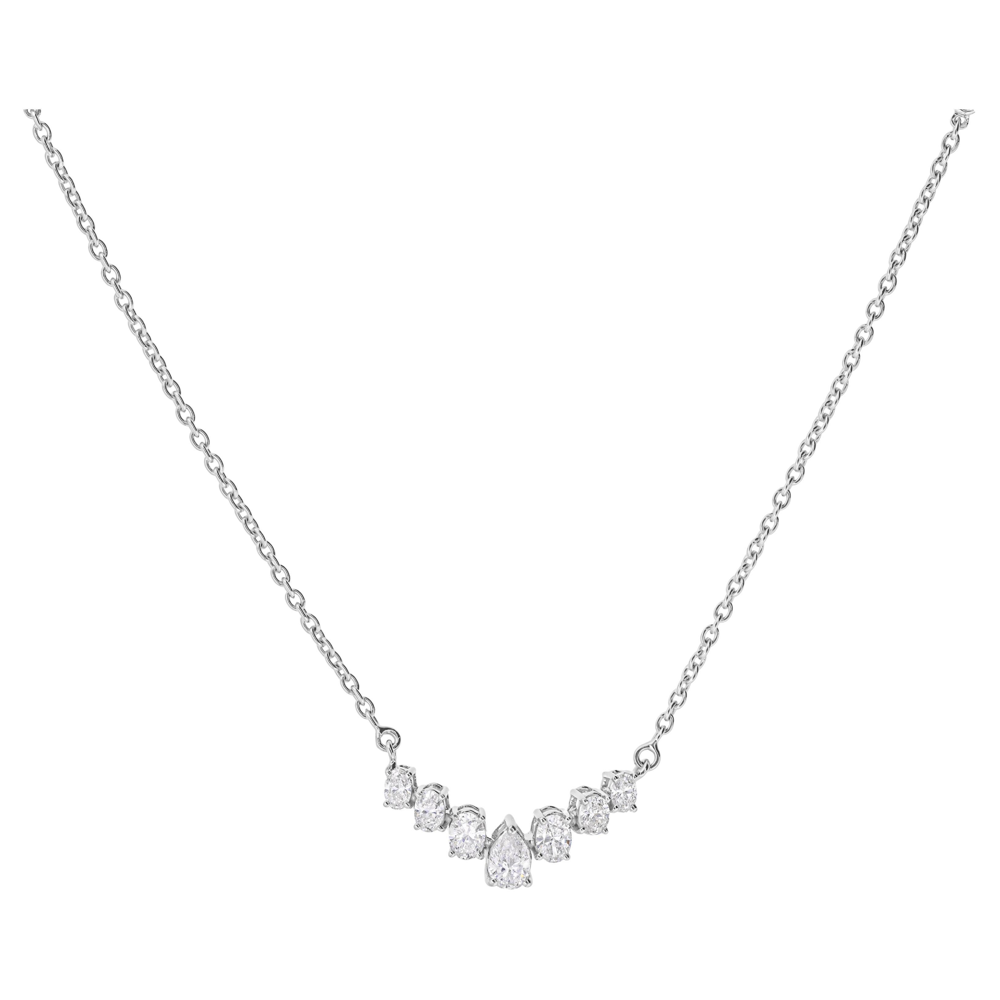 0.78 Carat SI Clarity HI Color Oval Pear Diamond Necklace 14 Karat White Gold en vente