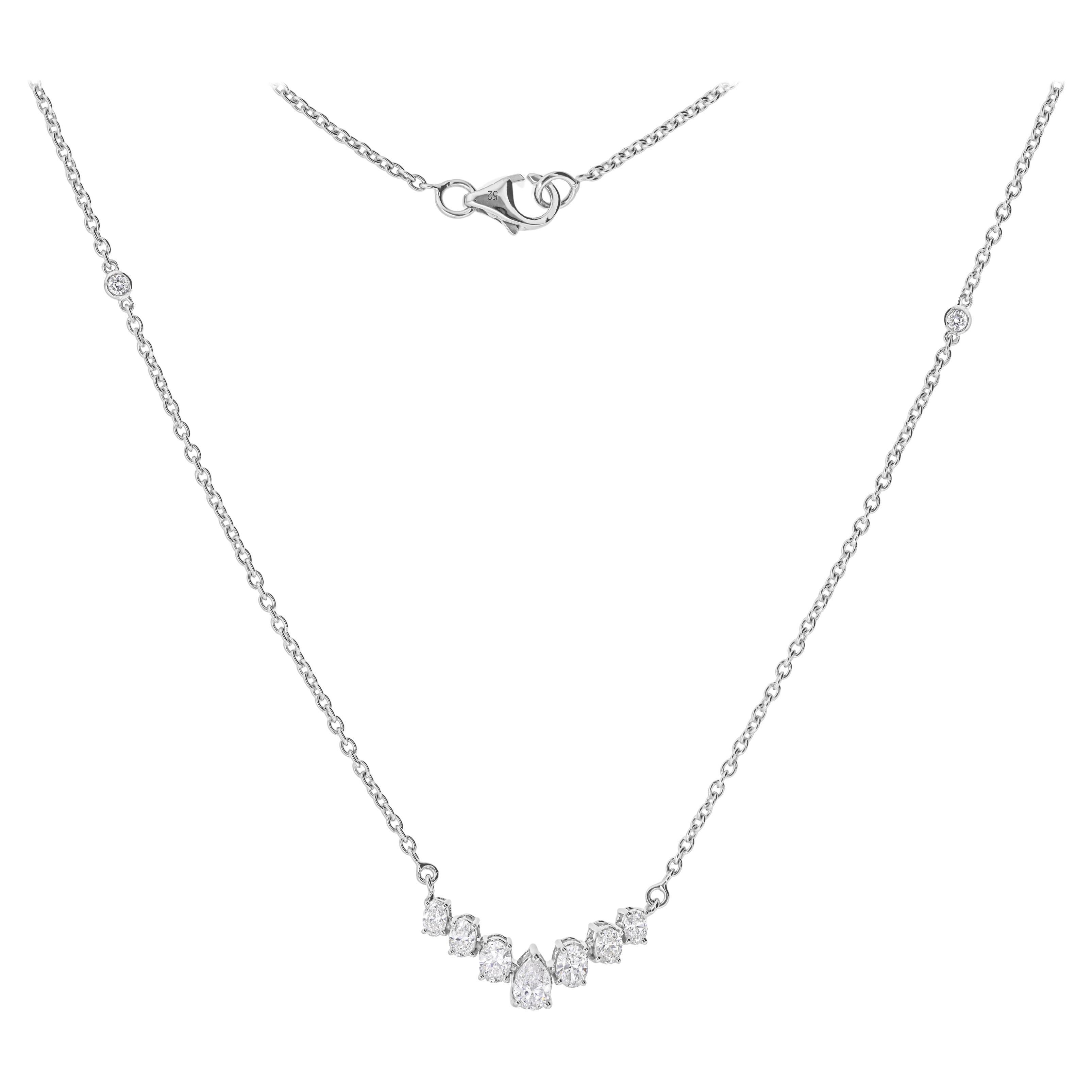 0.78 Carat SI Clarity HI Color Oval Pear Diamond Necklace 18 Karat White Gold