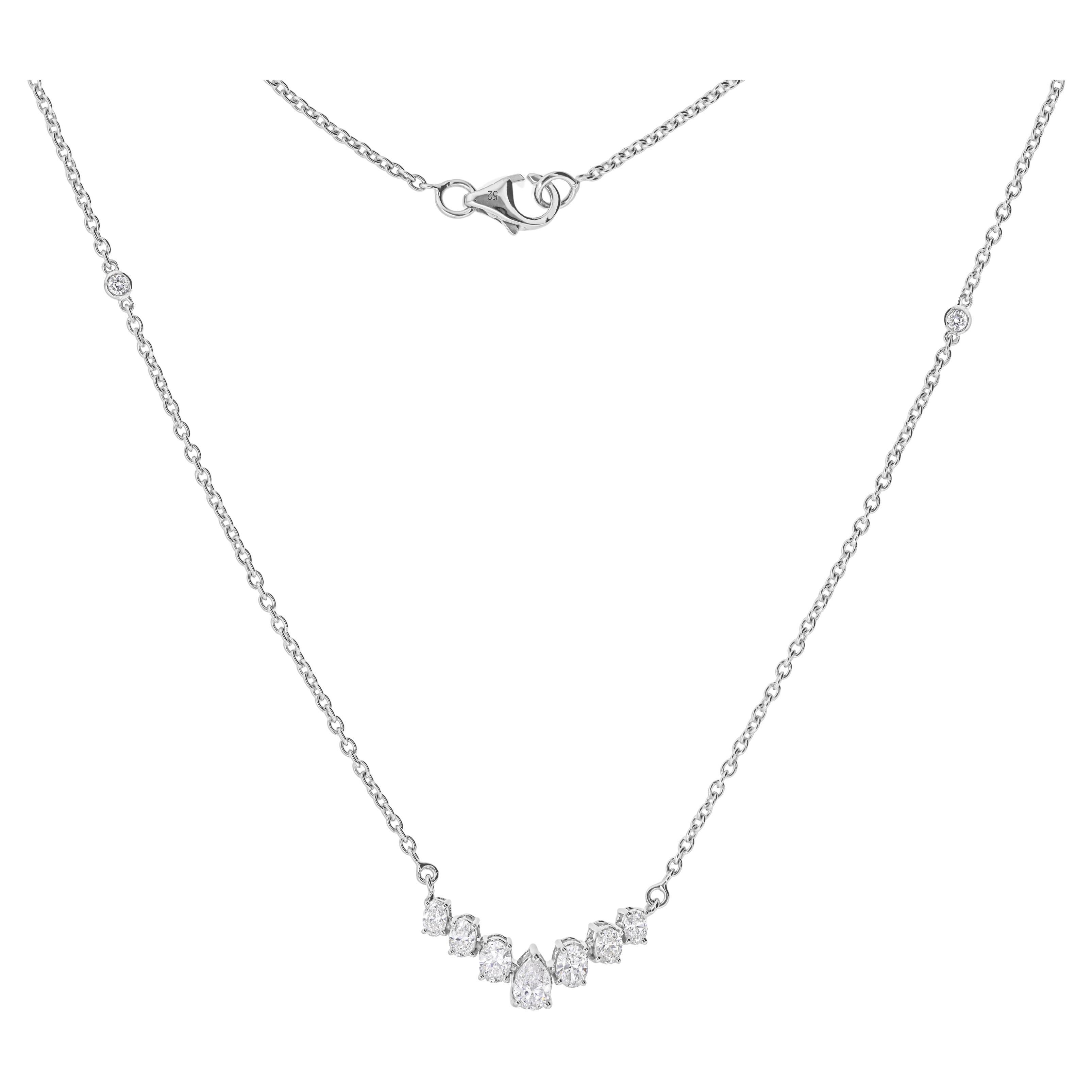 0,78 Quilates SI Claridad HI Color Collar de Diamantes Ovalados Pera Oro Blanco 18 Kilates