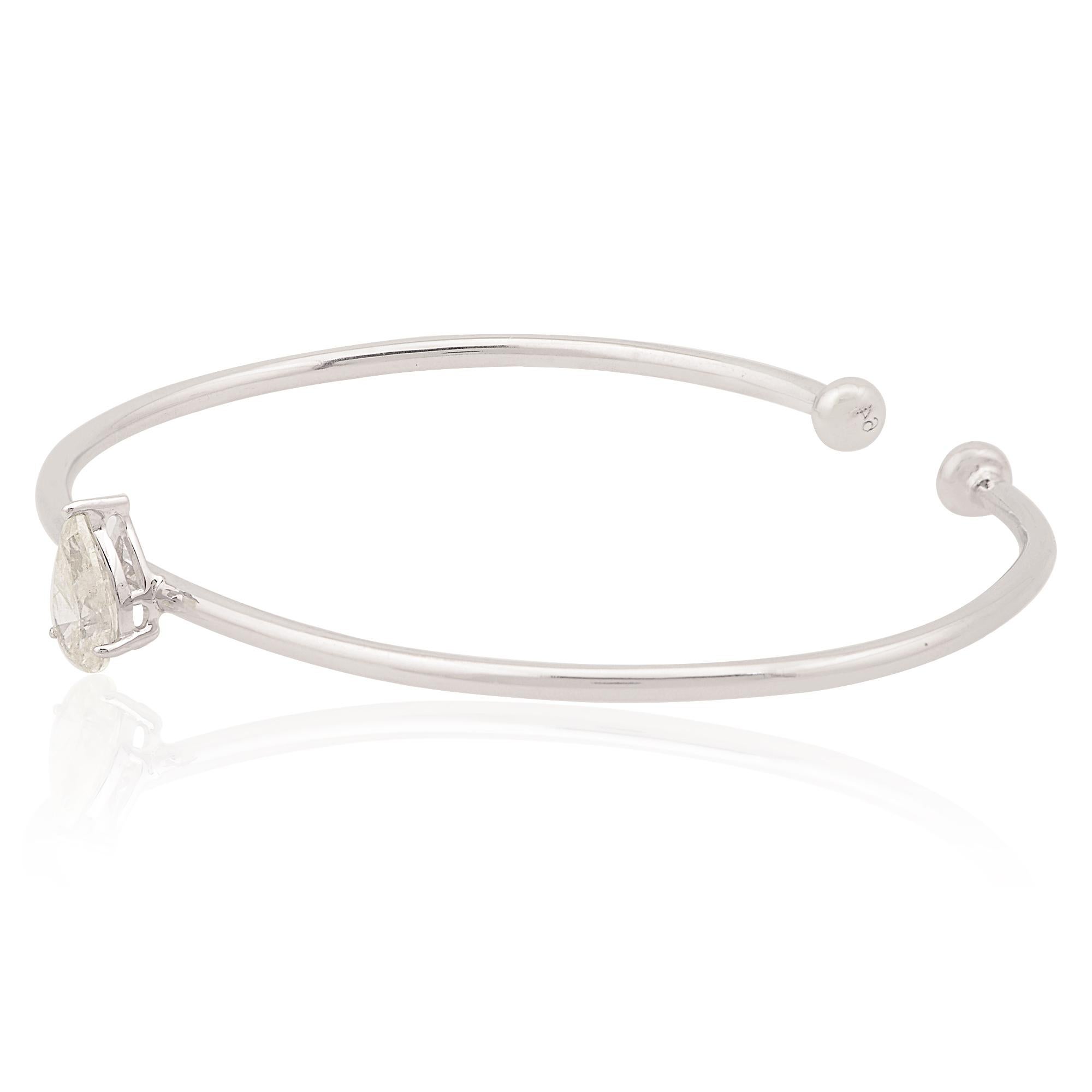 Taille poire 0.78 Carat SI Clarity HI Color Solitaire Diamond Cuff Bangle Bracelet 14k Gold en vente