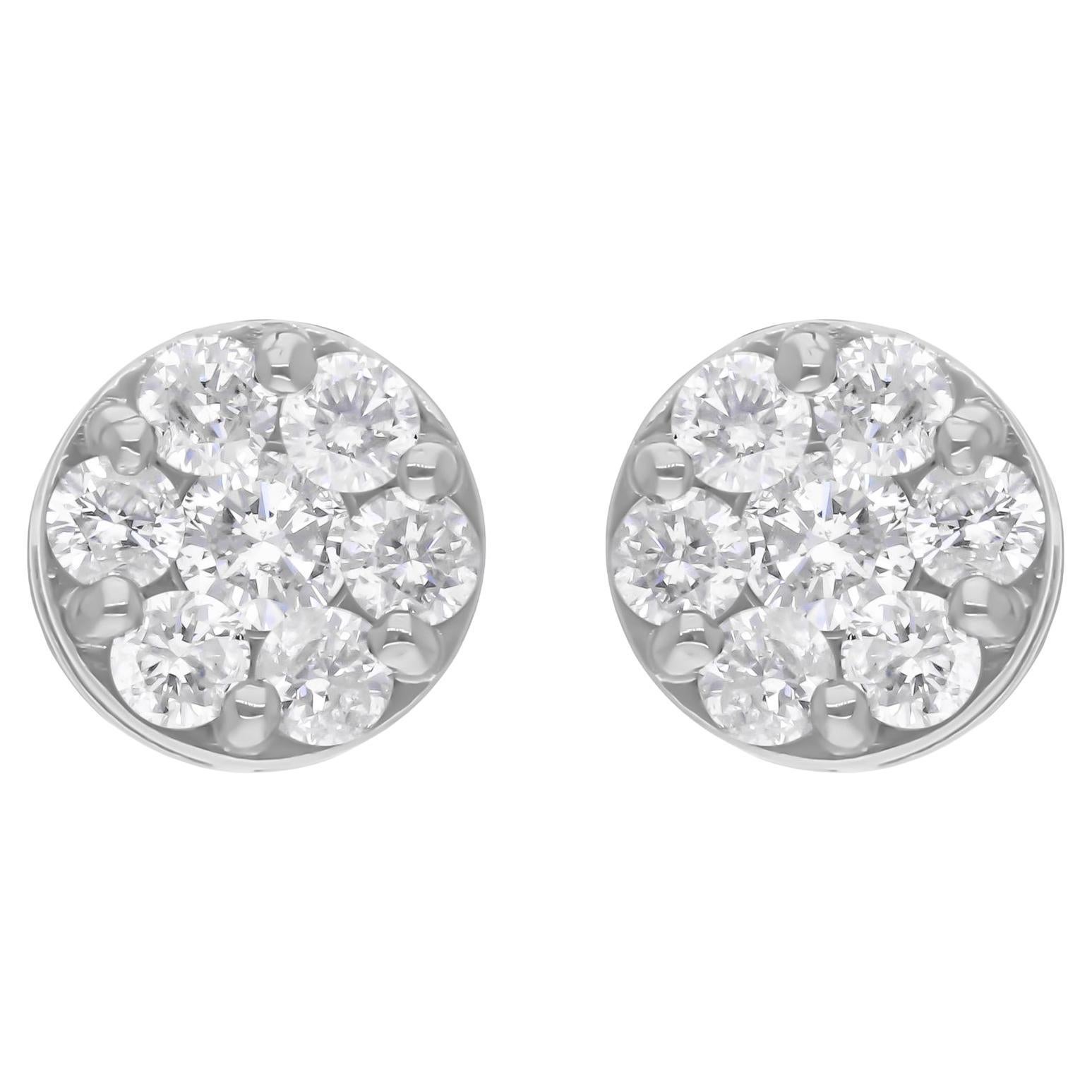 0.78 Carat SI/H Round Brilliant Cut Diamond Stud Earrings 10 Karat White Gold