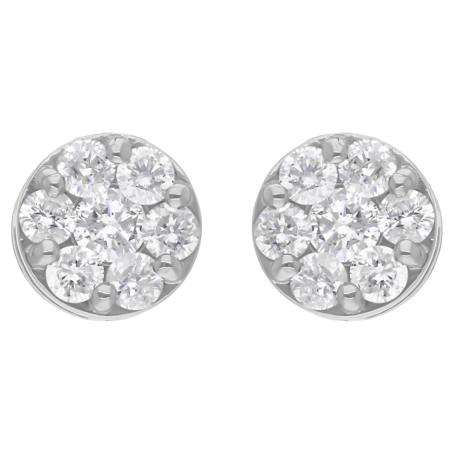 0.78 Carat SI/H Round Brilliant Cut Diamond Stud Earrings 10 Karat White Gold