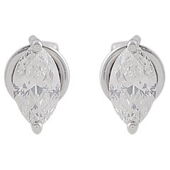 0.78 Carat Solitaire Marquise Diamond Stud Earrings Solid 10k White Gold Jewelry