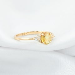 Oval 0.78Ct Yellow Sapphire 0.11Ct SI/H Diamond Cocktail Ring 14K Yellow Gold