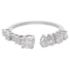 0.78 Ct Round Pear Shape Diamond Cuff Ring 14 Karat White Gold Handmade Jewelry