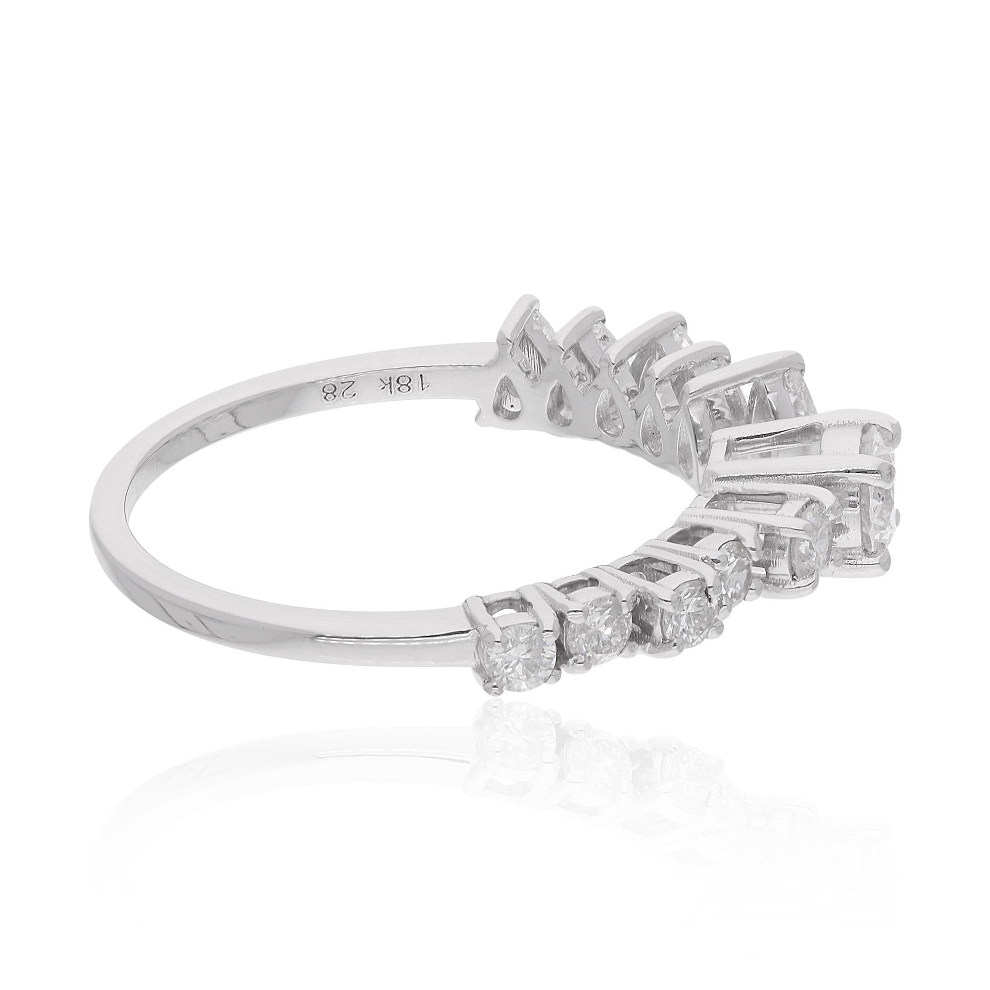 Modern 0.78 Ct Round Pear Shape Diamond Cuff Ring 18 Karat White Gold Handmade Jewelry For Sale