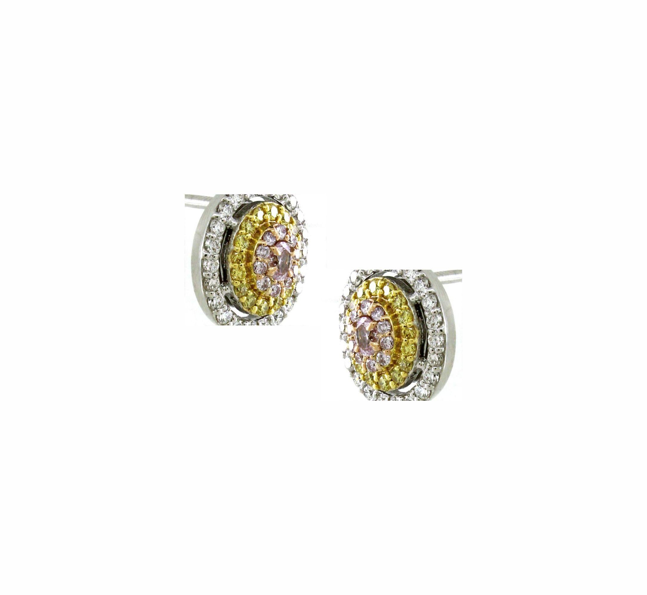 Modern 0.78 cts of Fancy Color Diamond Stud Earrings For Sale