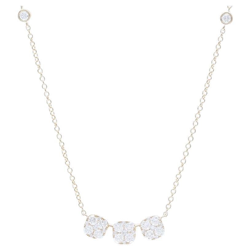 0.78 CTW diamond 14K Yellow gold moonlight Tri Cushion Pendant Necklace